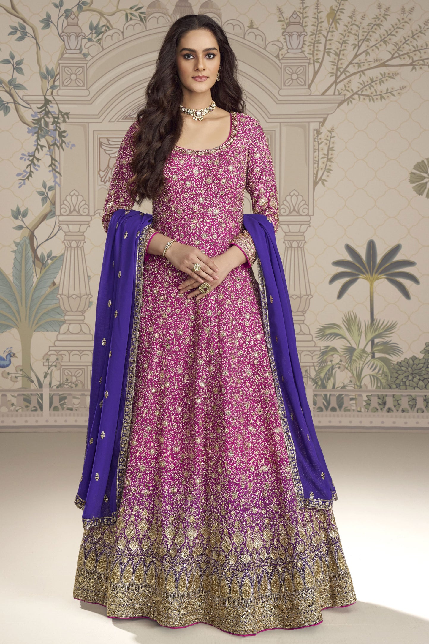 Pink Readymade Georgette Gown with Dupatta-SS912_1_SareeButa.com