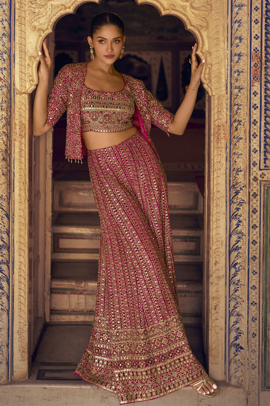 Pink Readymade Georgette Palazzo Set with Jacket-SS928_1_SareeButa.com