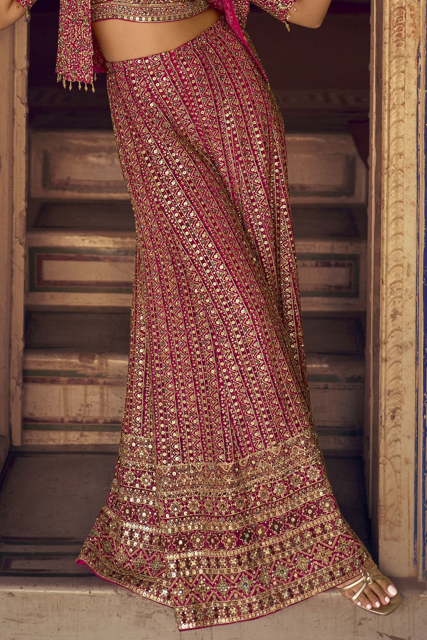 Pink Readymade Georgette Palazzo Set with Jacket-SS928_4_SareeButa.com