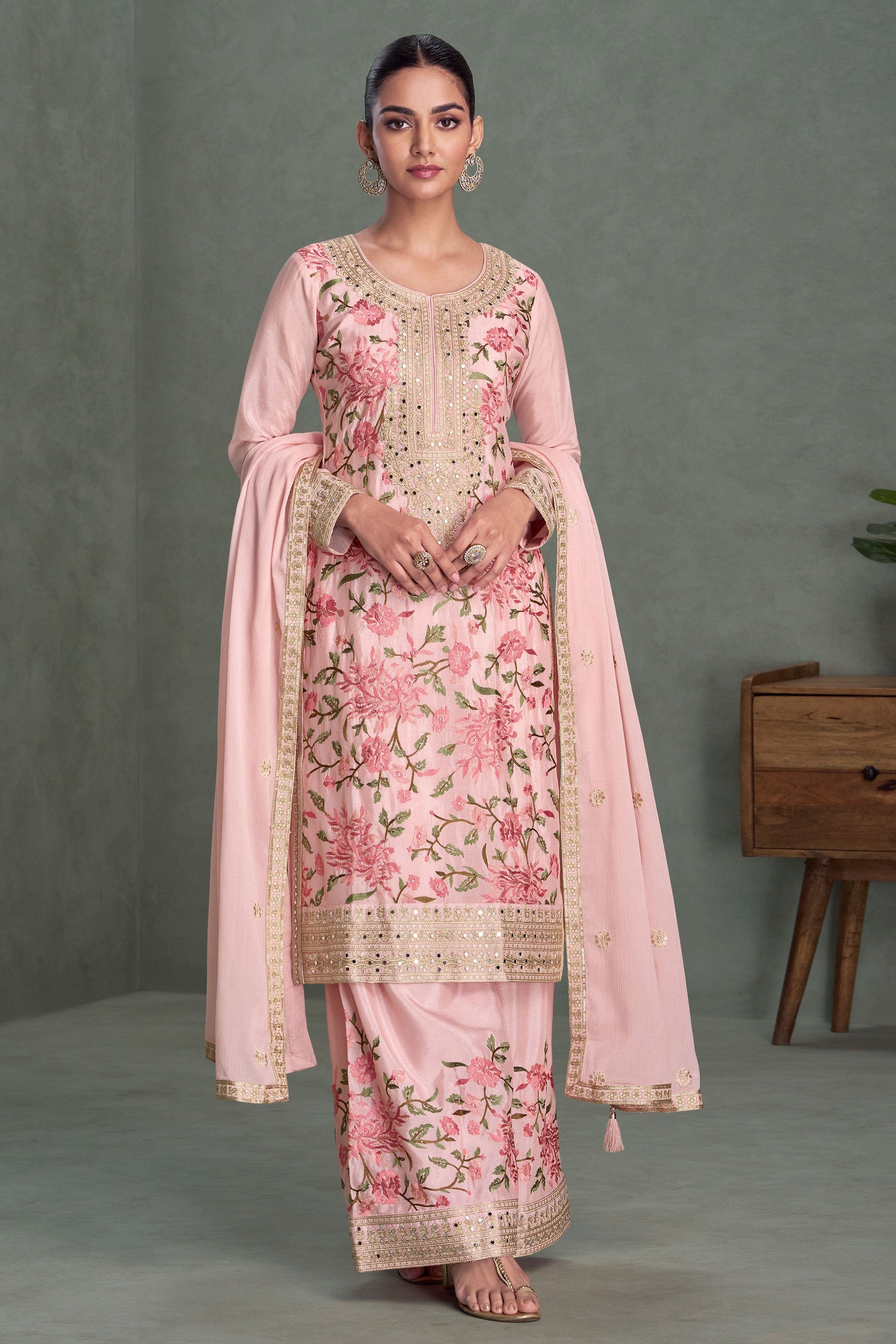 Pink Readymade Heavy Work Chinon Silk Suit-SS252_1_SareeButa.com