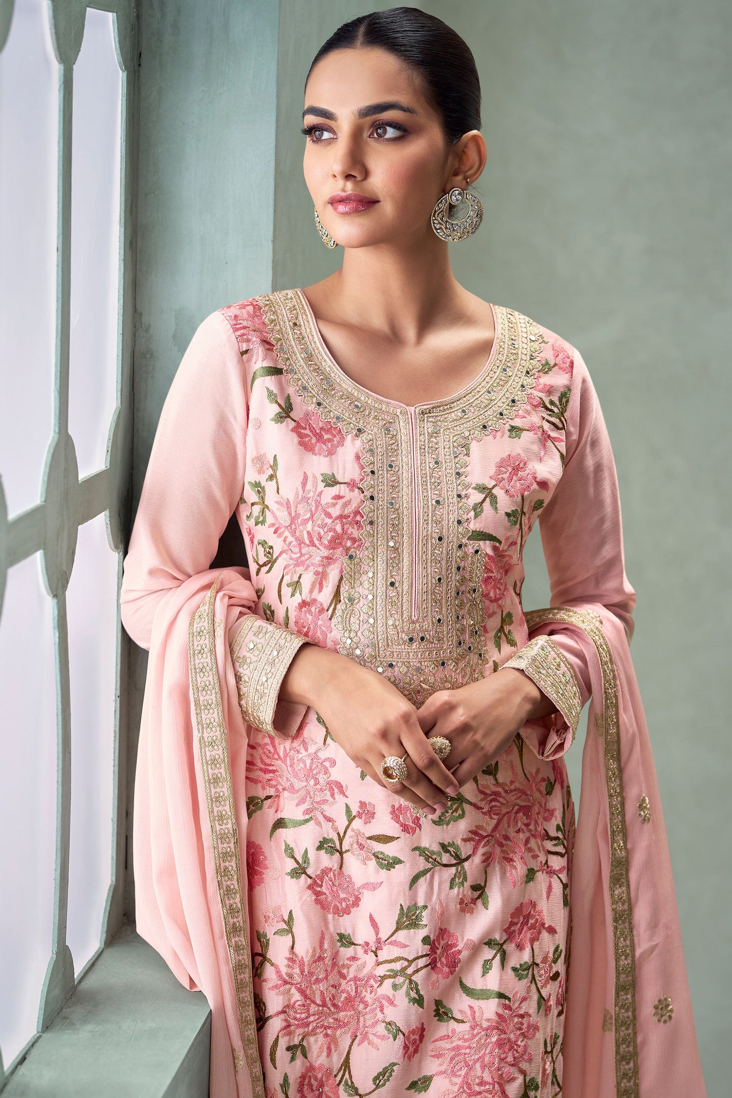 Pink Readymade Heavy Work Chinon Silk Suit-SS252_2_SareeButa.com