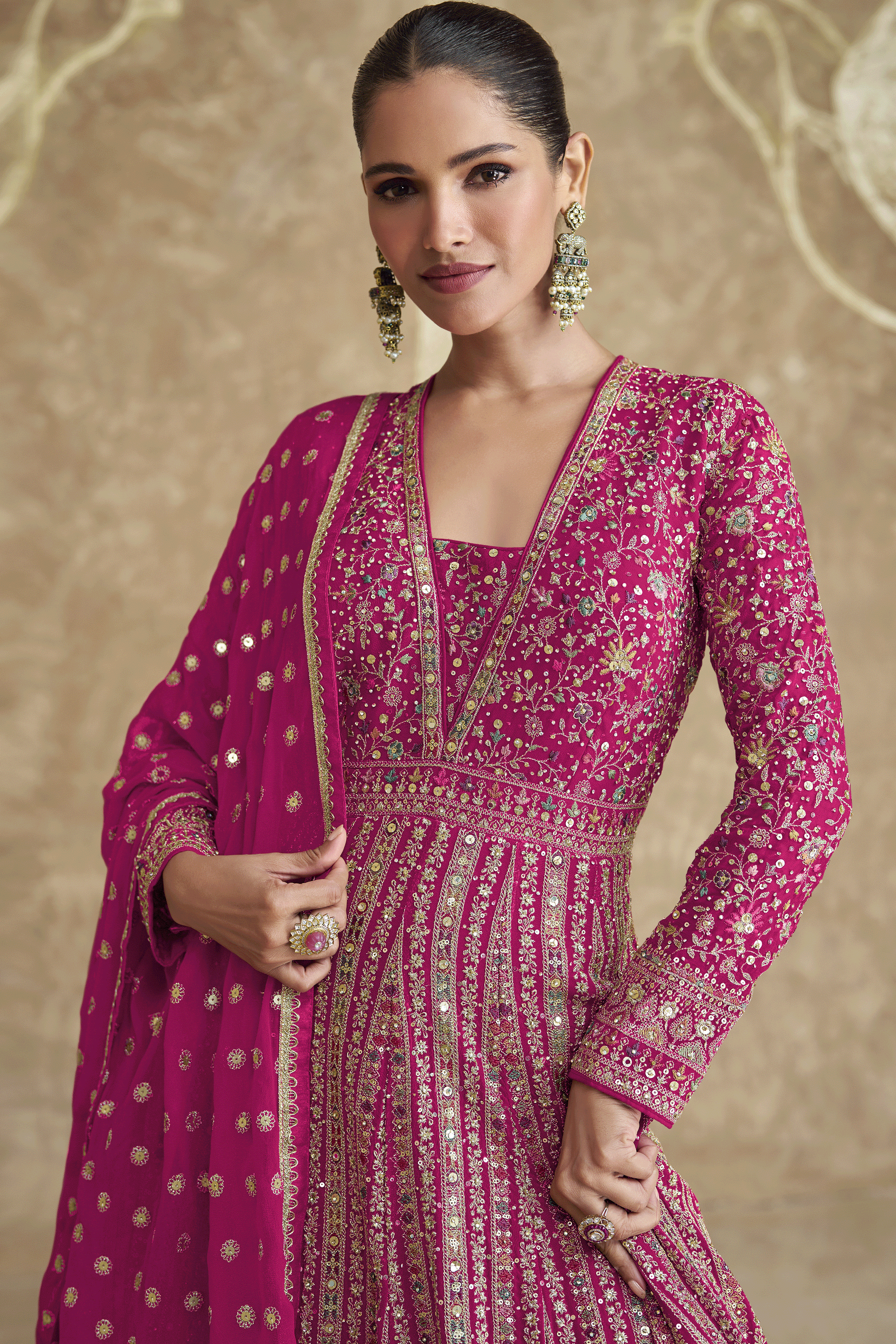 Pink Readymade Heavy Work Georgette Gown with Dupatta-SS610_2_SareeButa.com