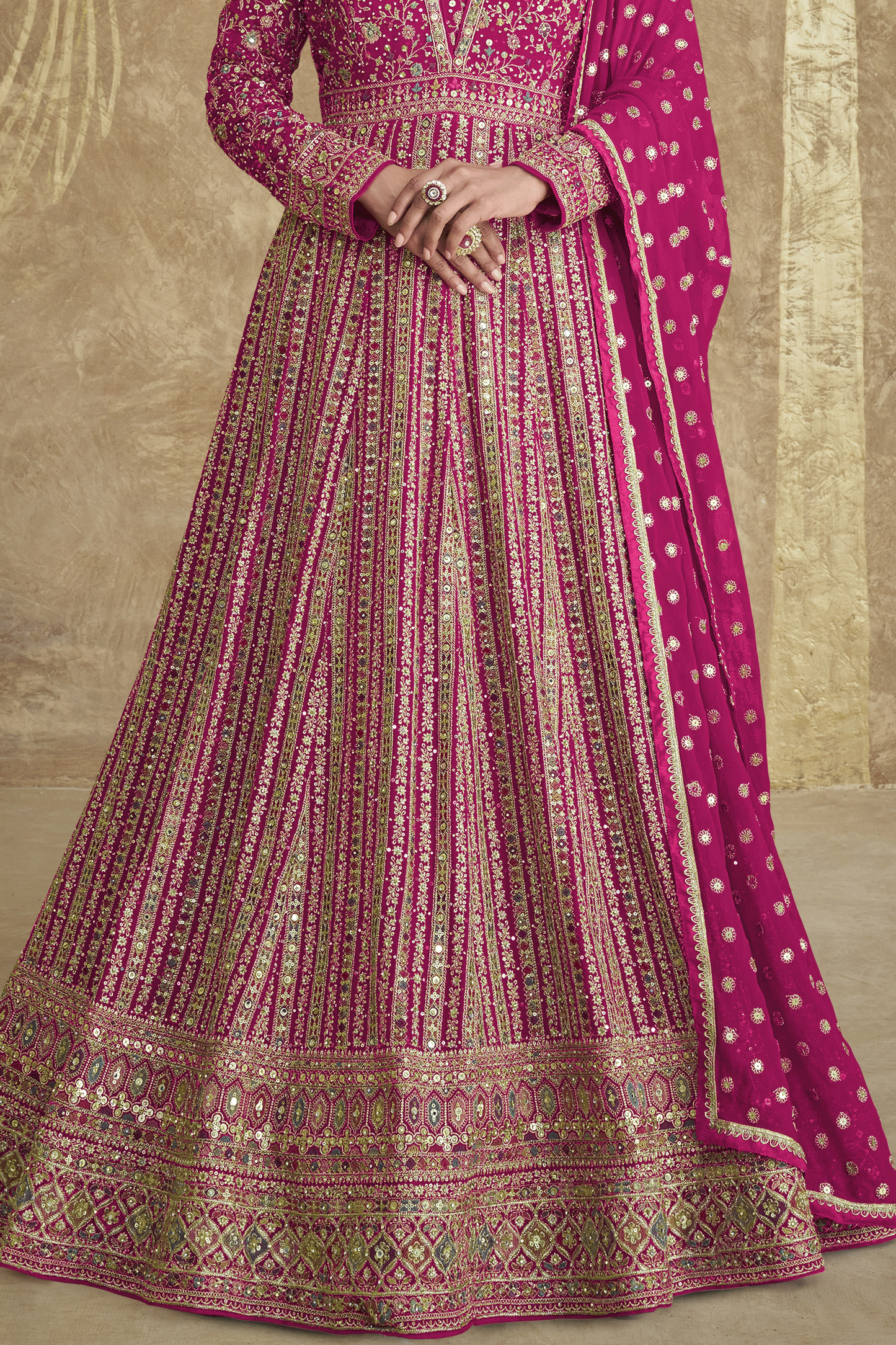 Pink Readymade Heavy Work Georgette Gown with Dupatta-SS610_3_SareeButa.com