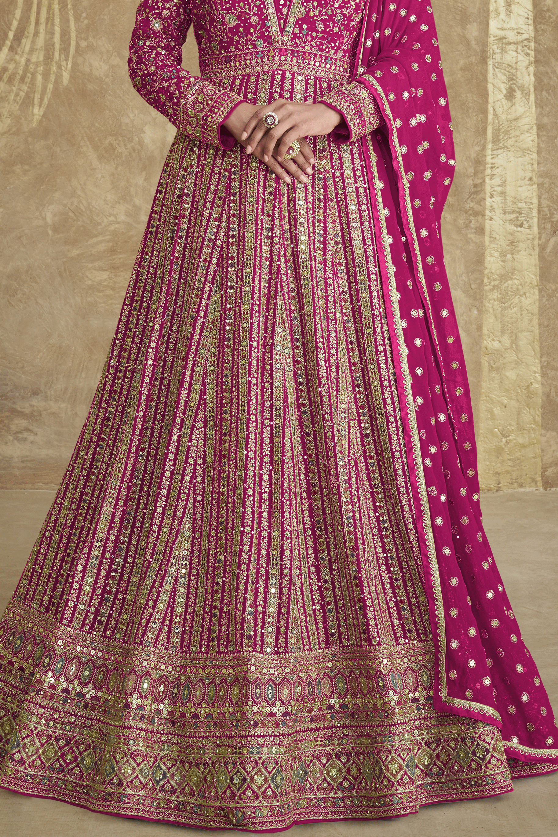 Pink Readymade Heavy Work Georgette Gown with Dupatta-SS610_3_SareeButa.com