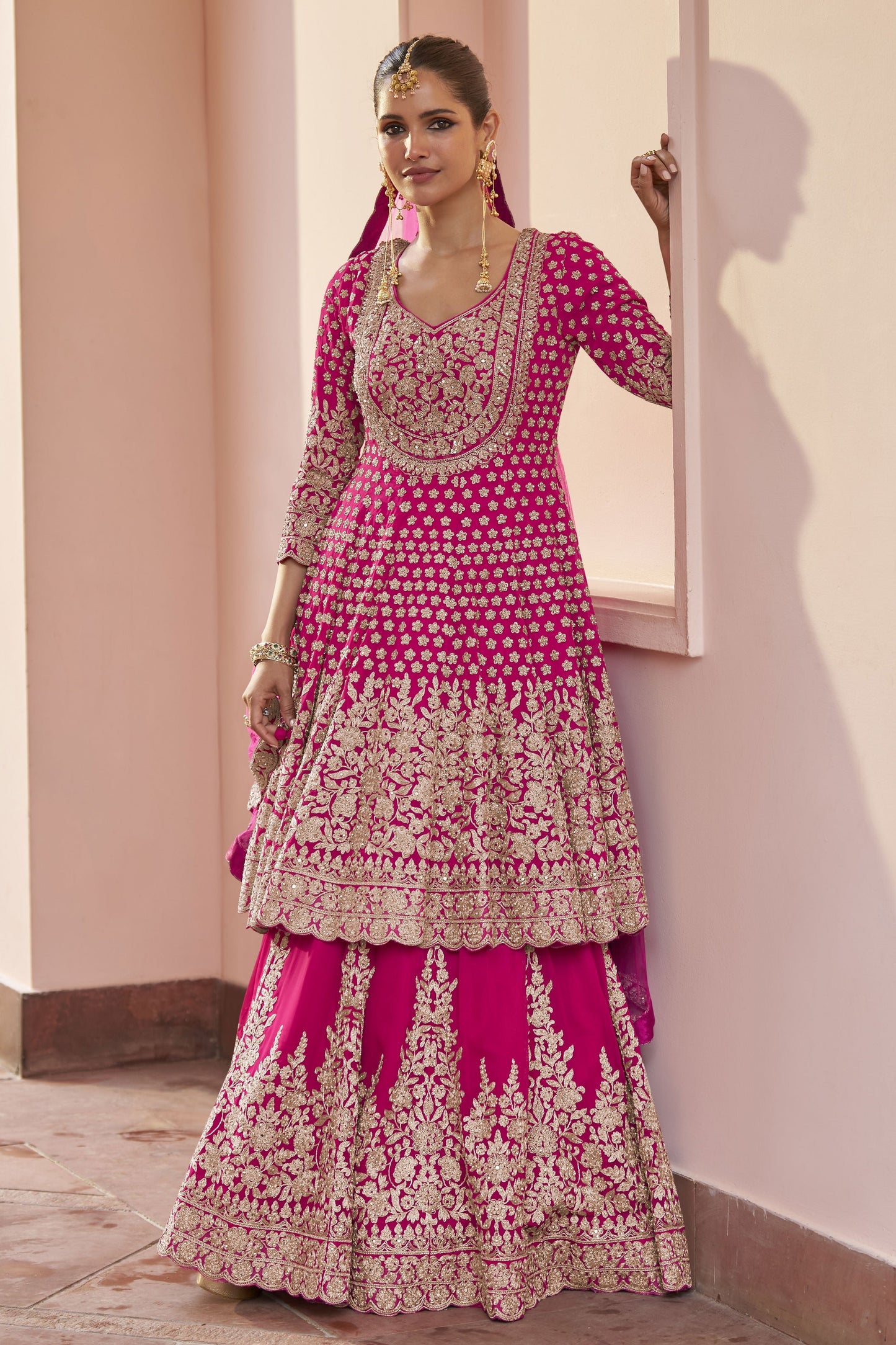 Pink Readymade Heavy Work Georgette Skirt Suit-SS1011_1_SareeButa.com