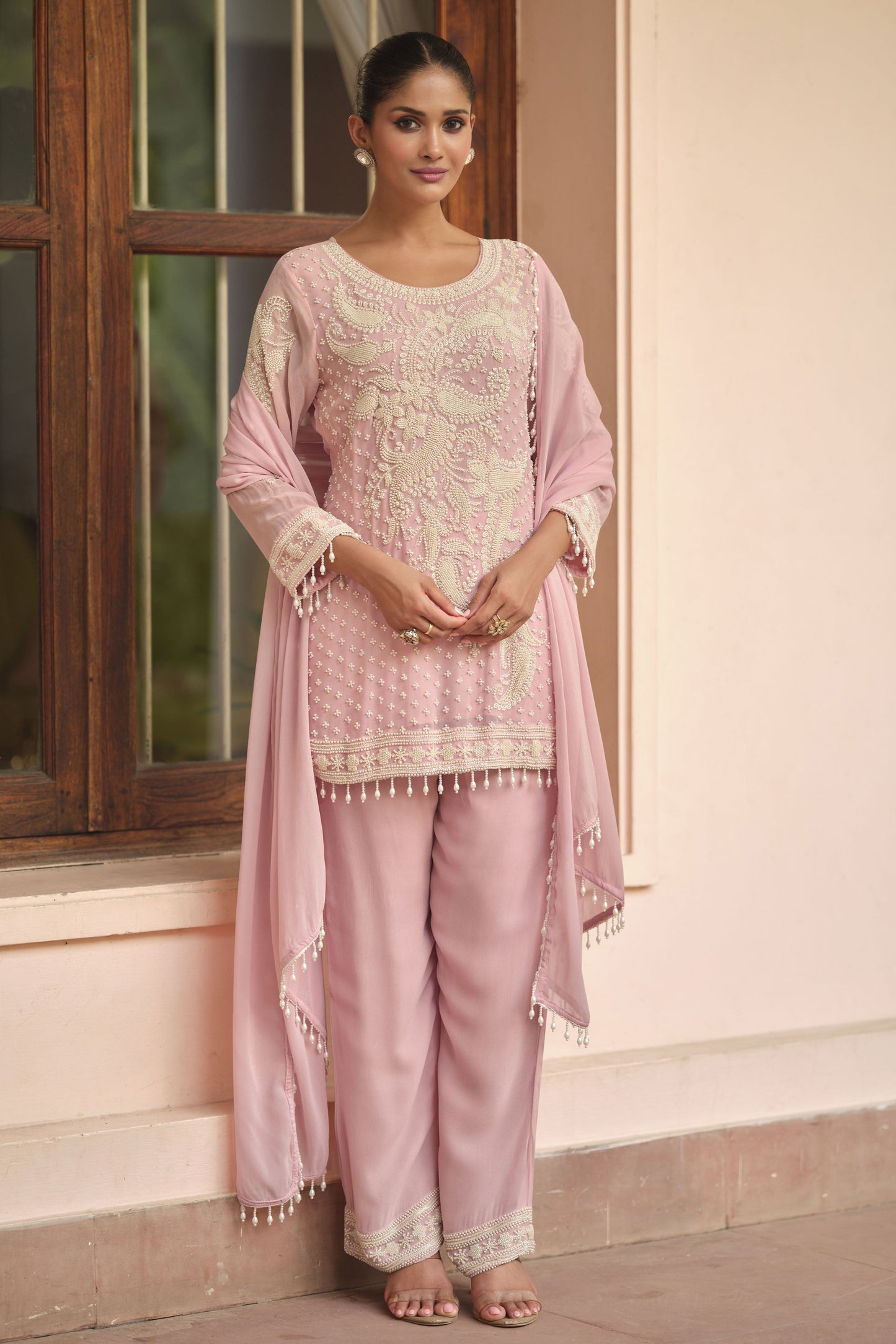 Pink Readymade Moti Work Georgette Palazzo Suit-SS941_1_SareeButa.com