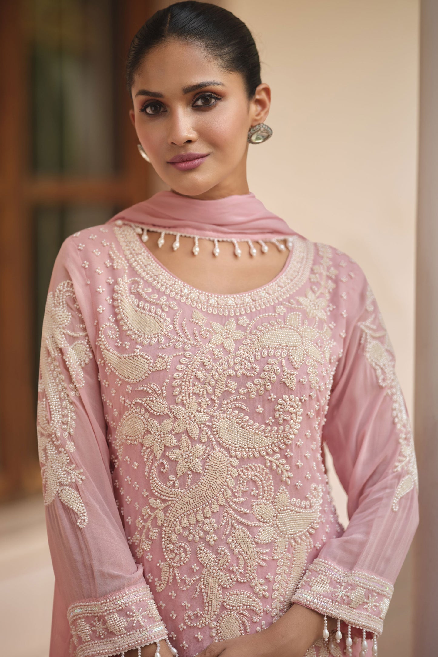 Pink Readymade Moti Work Georgette Palazzo Suit-SS941_2_SareeButa.com