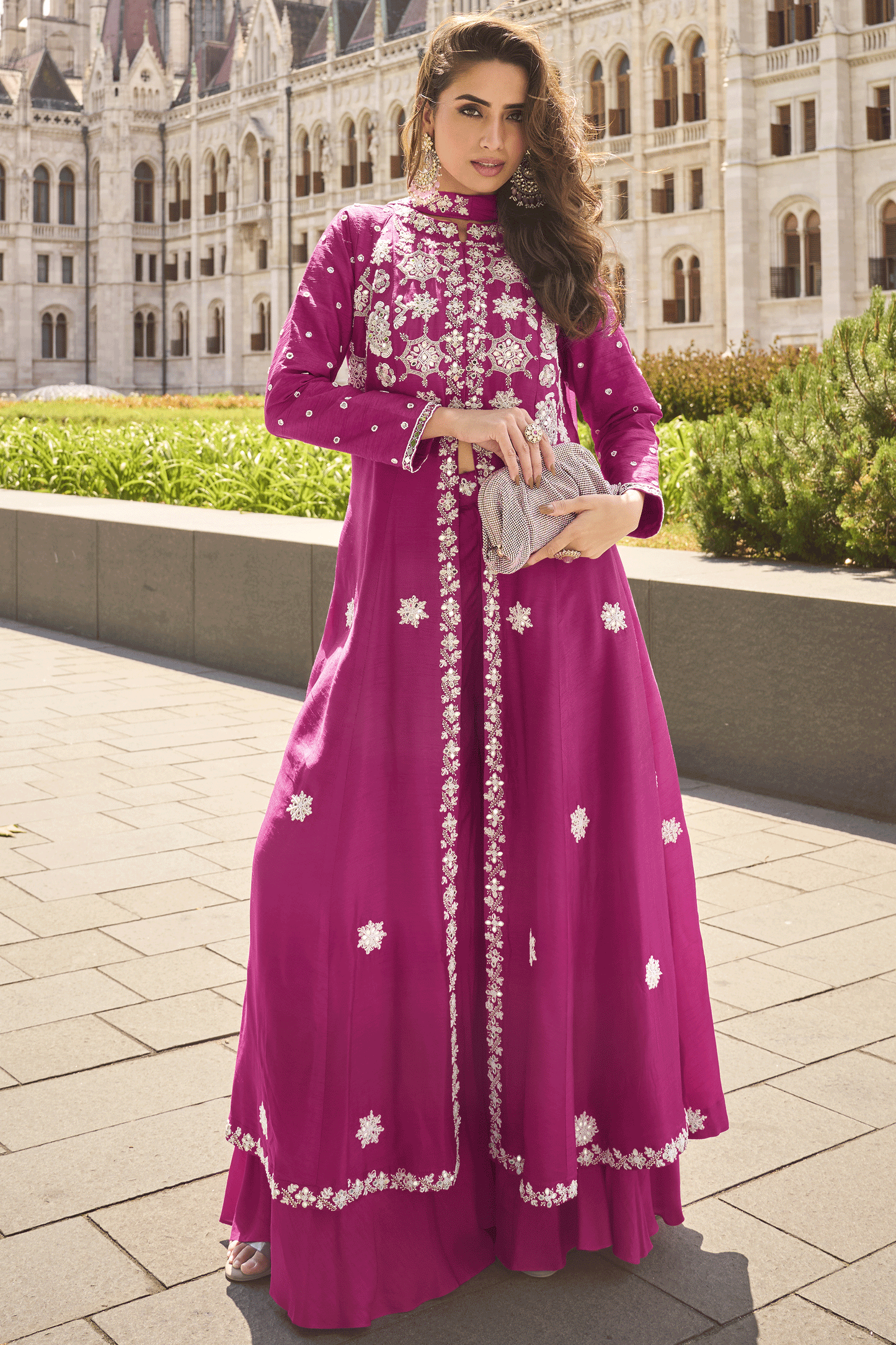 Pink Readymade Organza Silk Front Slit Palazzo Suit-SS853_1_SareeButa.com