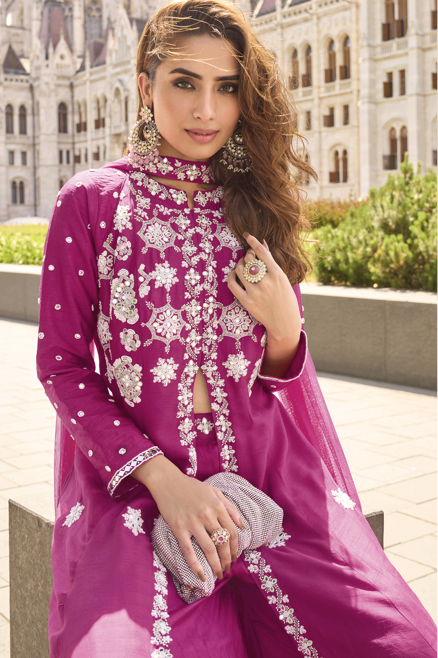 Pink Readymade Organza Silk Front Slit Palazzo Suit-SS853_4_SareeButa.com