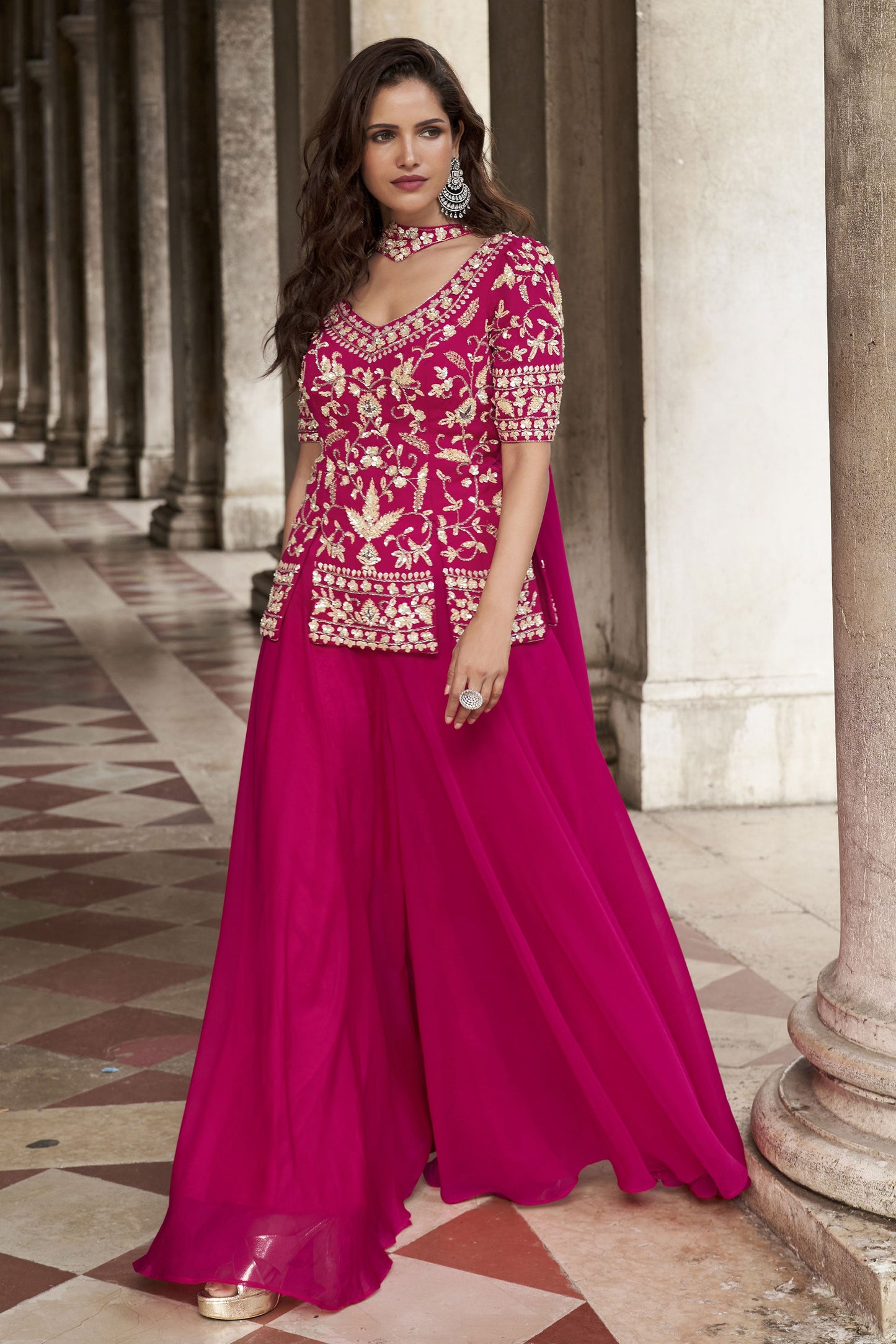 Pink Readymade Organza Silk Palazzo Set-SS874_1_SareeButa.com