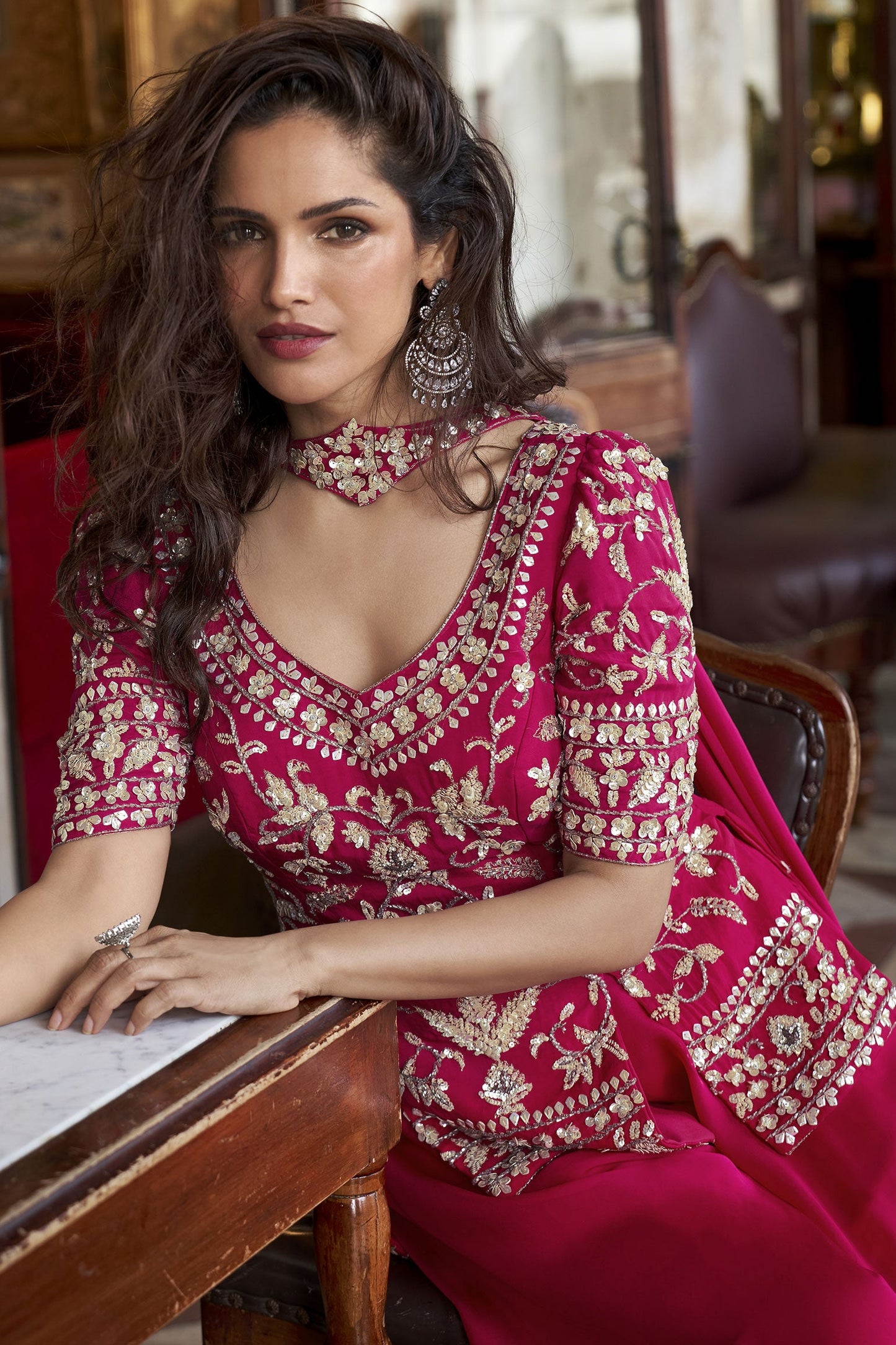 Pink Readymade Organza Silk Palazzo Set-SS874_2_SareeButa.com