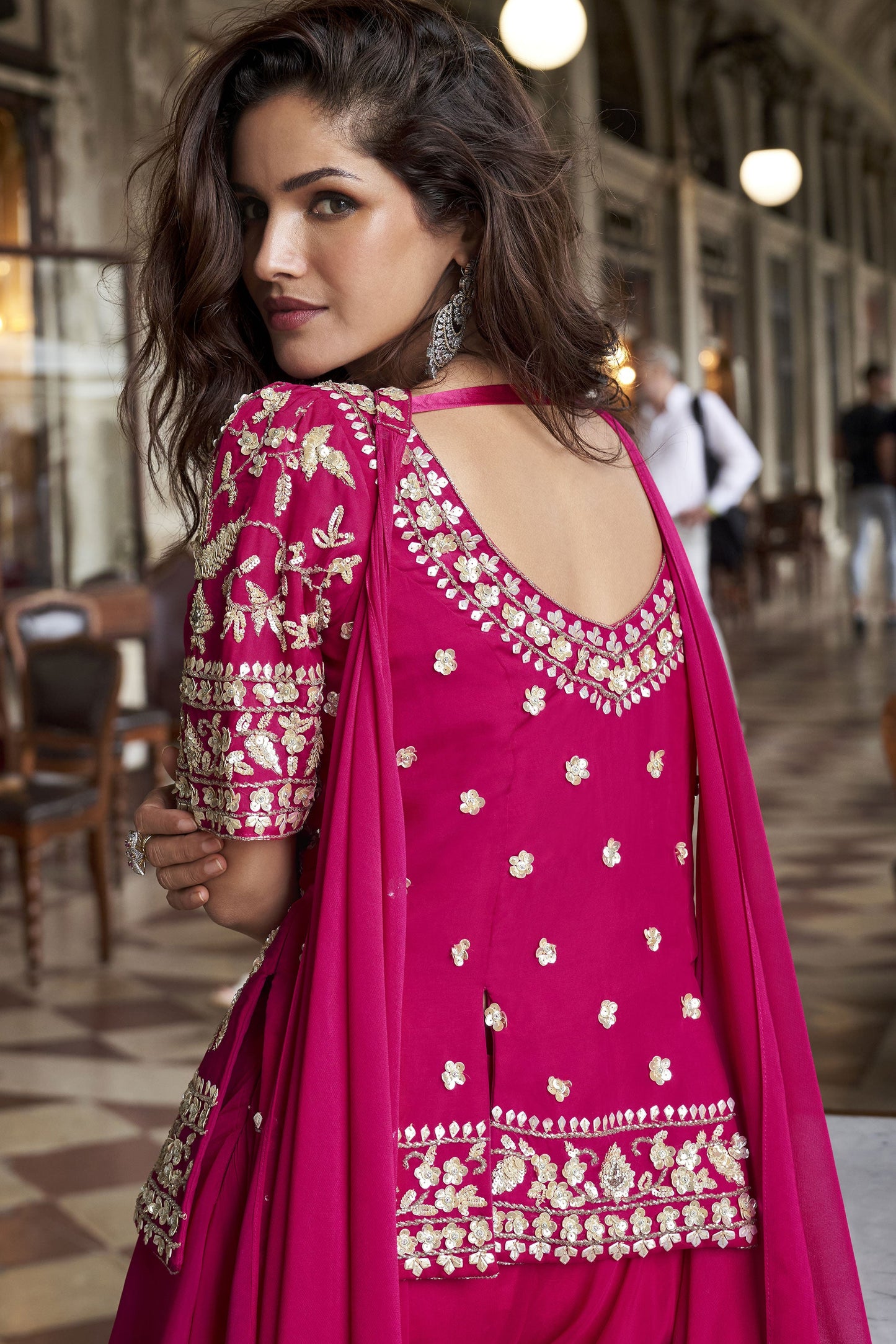 Pink Readymade Organza Silk Palazzo Set-SS874_3_SareeButa.com