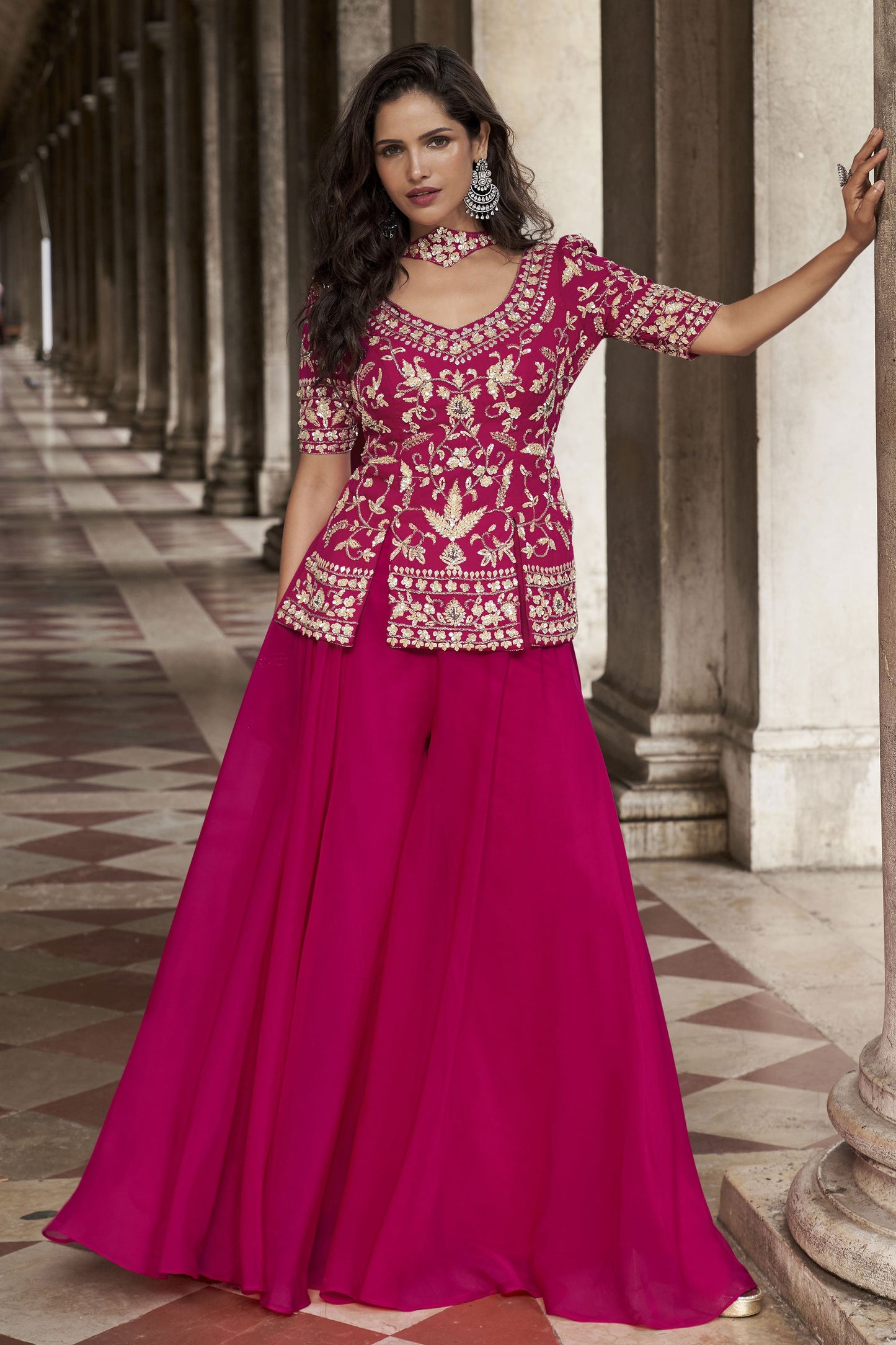 Pink Readymade Organza Silk Palazzo Set-SS874_4_SareeButa.com
