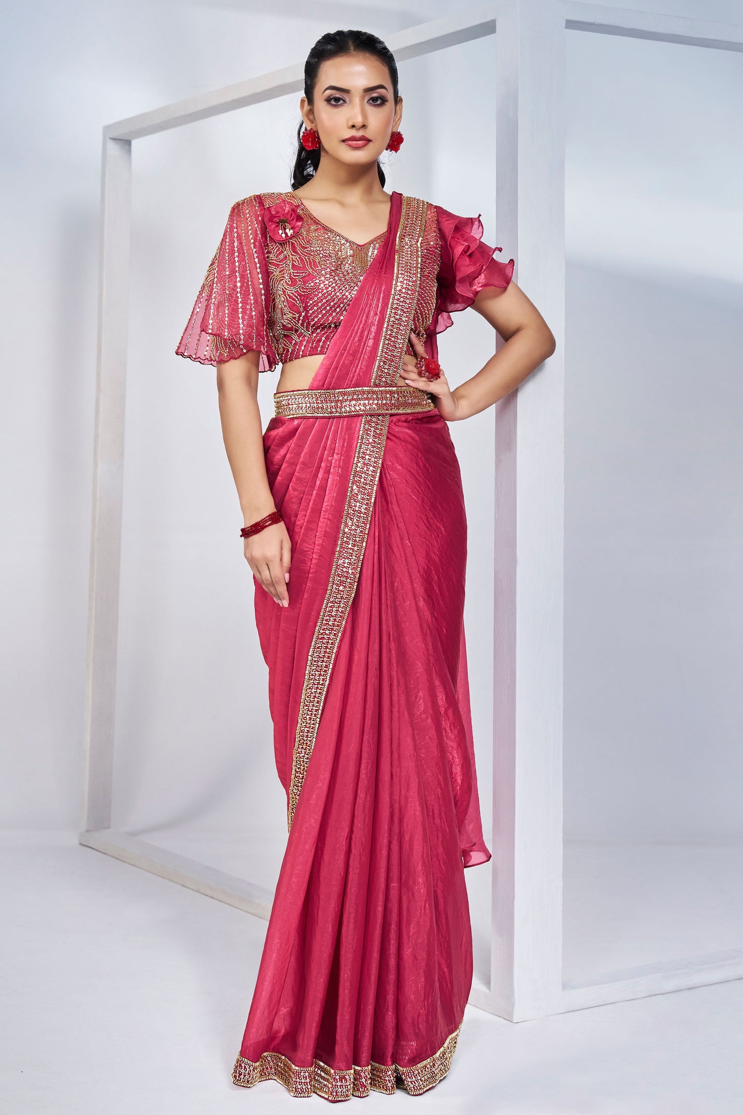 Pink Satin Silk Readymade Saree-ZB133209_1_SareeButa.com