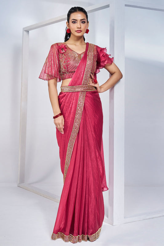 Pink Satin Silk Readymade Saree-ZB133209_1_SareeButa.com