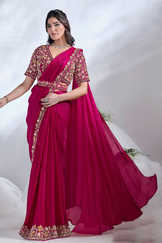 Pink Satin Silk Readymade Saree-ZB133491_1_SareeButa.com