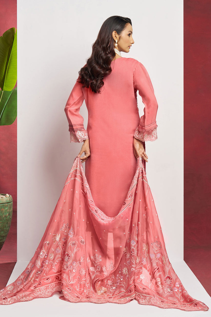 Green Embroidered Organza Salwar Suit main image 1
