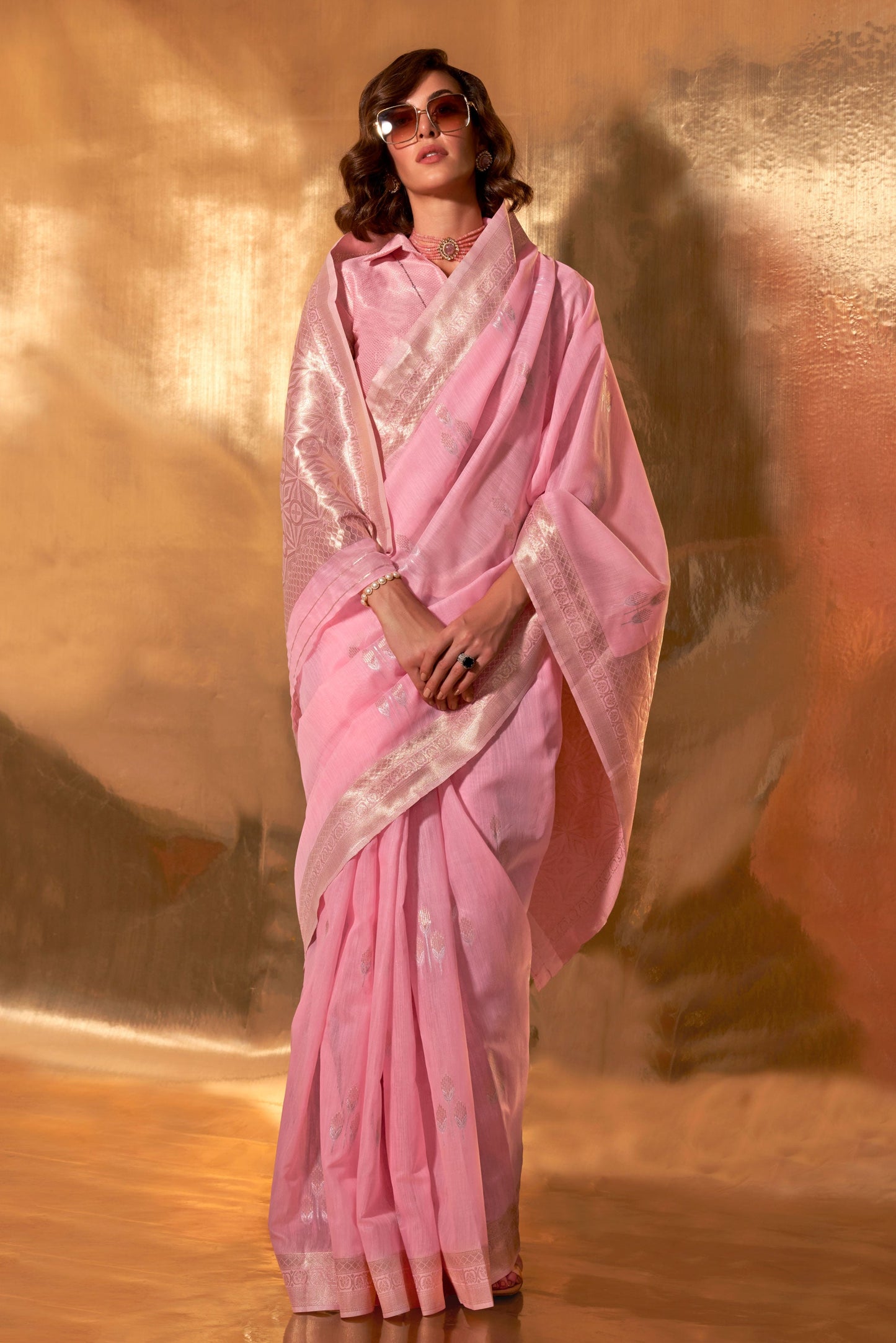 pink-woven-linen-saree-zb131336_1_SareeButa.com