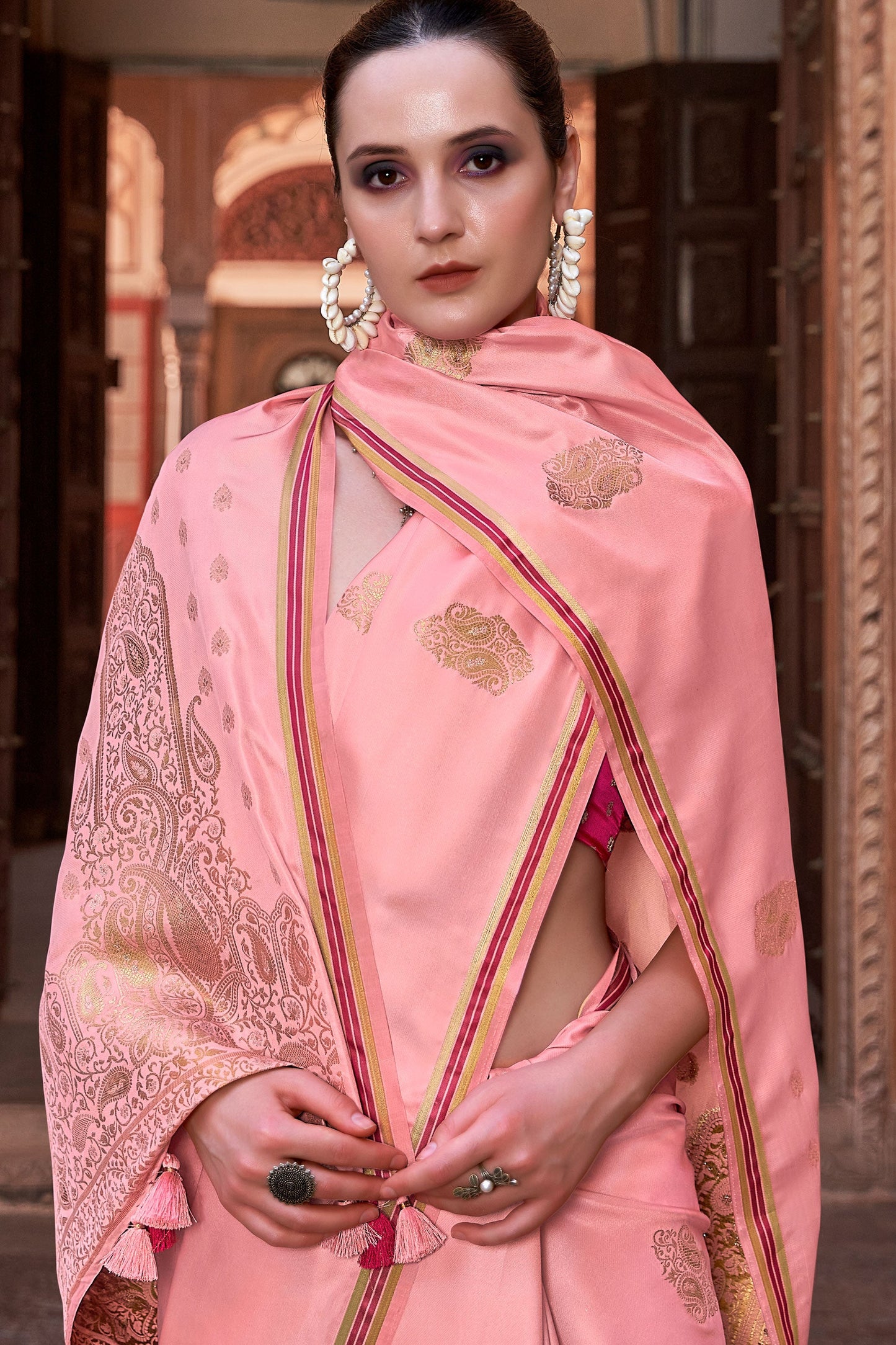 Pink Woven Satin Silk Saree-ZB130806_2