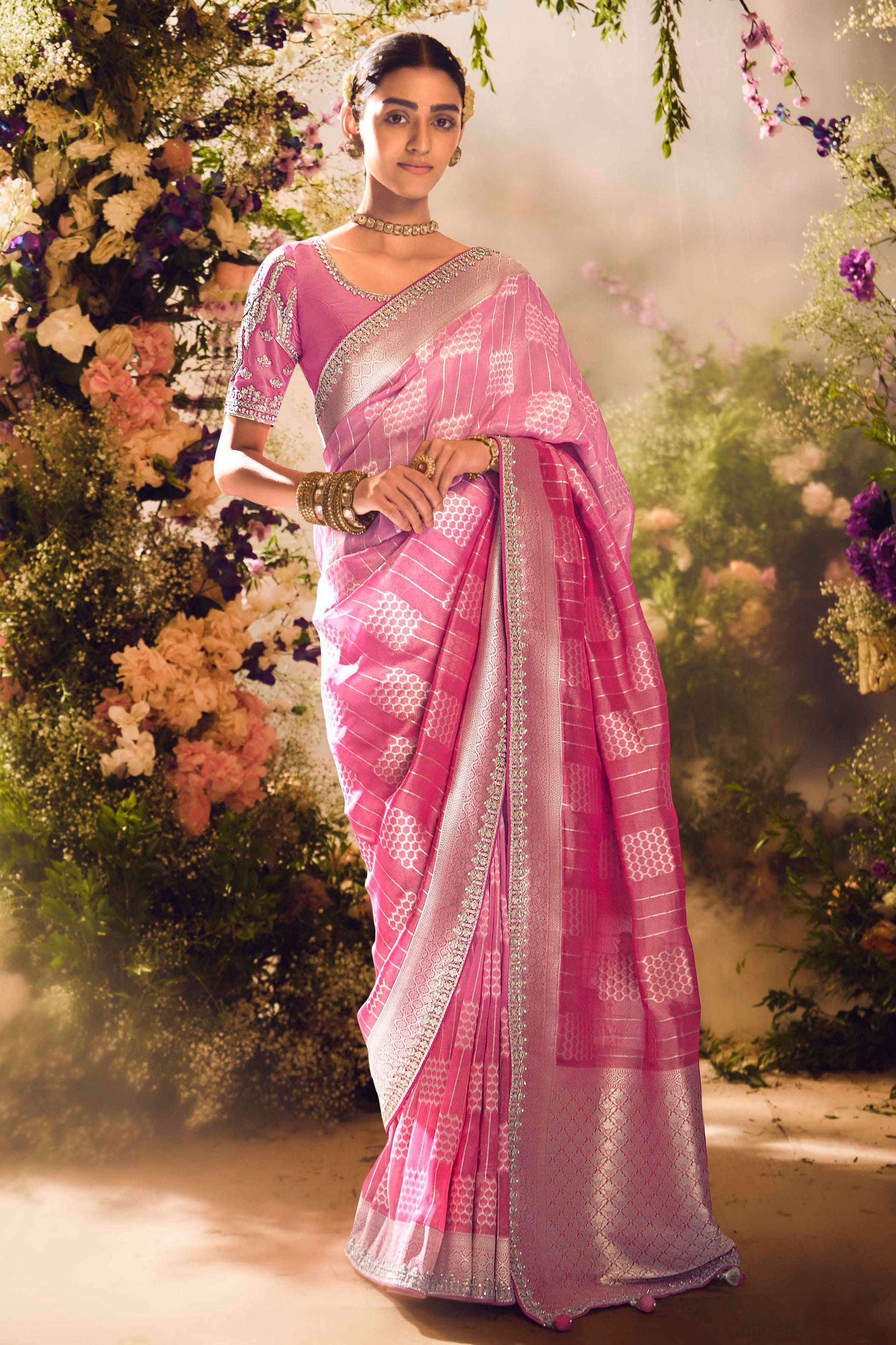 Pink Woven Zari Work Silk Saree-ZB133267_1_SareeButa.com