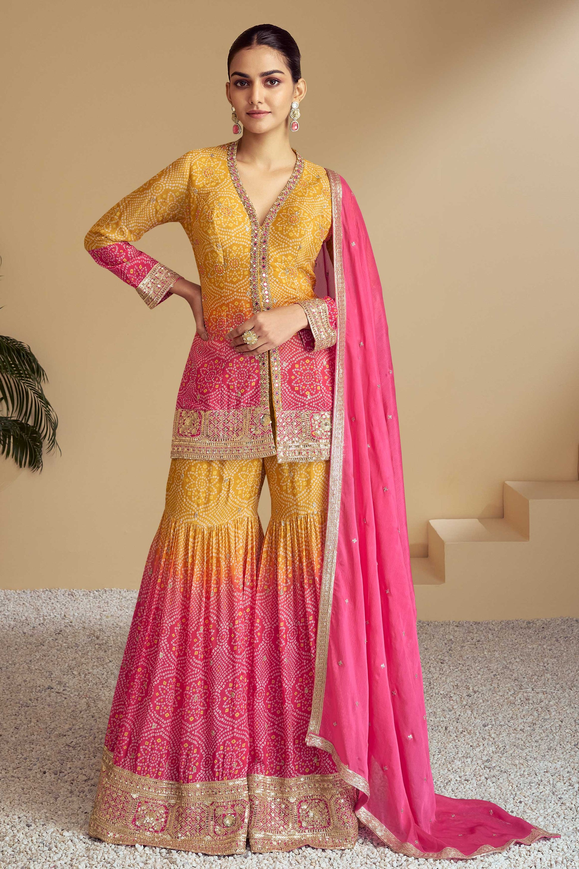 Pink & Yellow Embroidered Chinon Sharara Suit-SS288_1_SareeButa.com