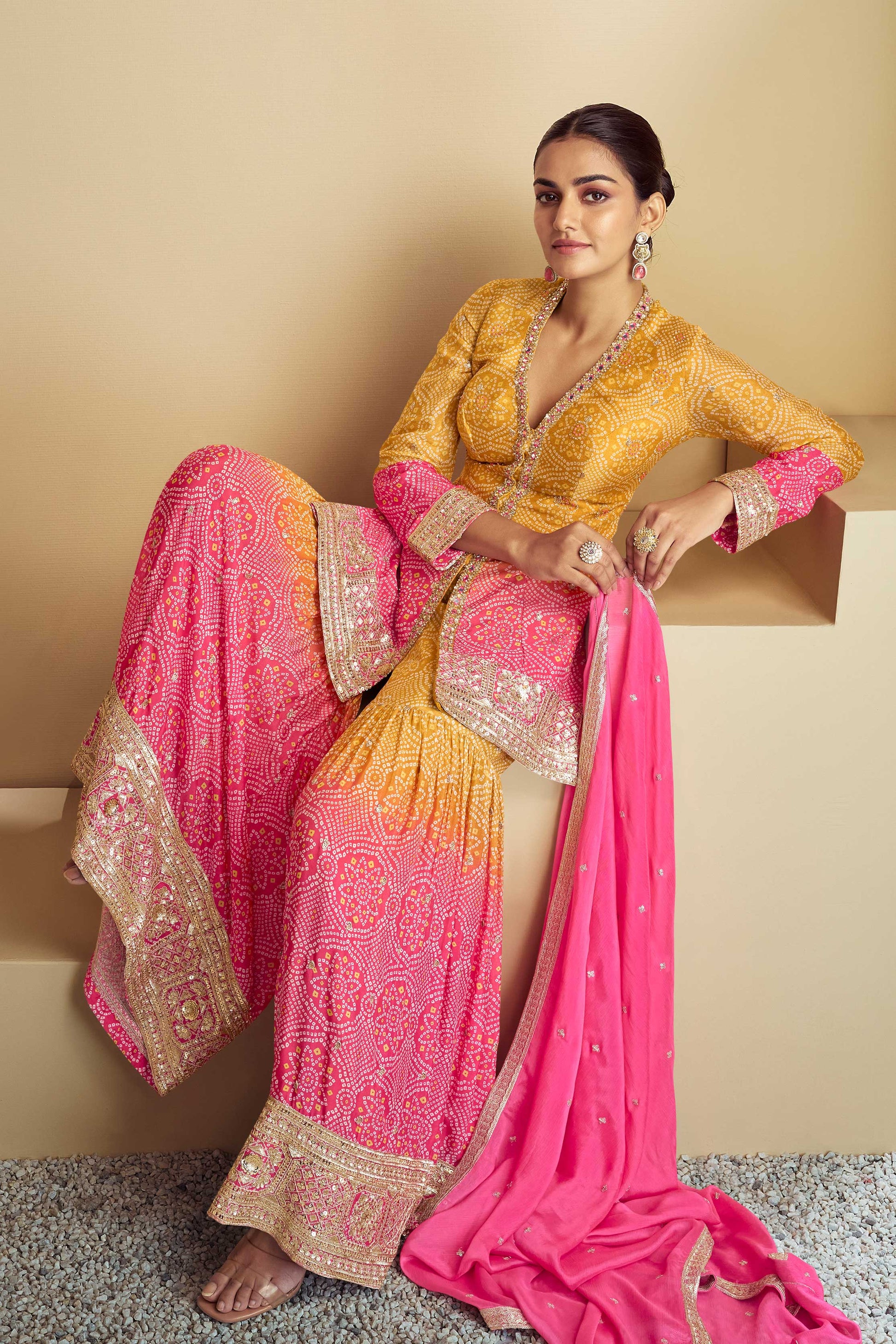 Pink & Yellow Embroidered Chinon Sharara Suit-SS288_3_SareeButa.com