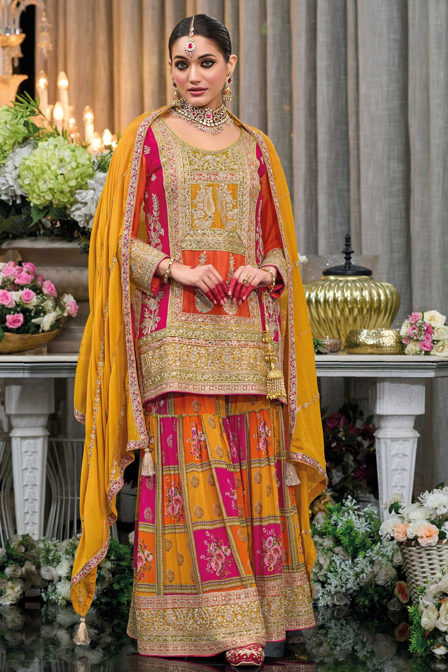 Pink and Orange Readymade Chinon Silk Sharara Suit-SS646_1_SareeButa.com