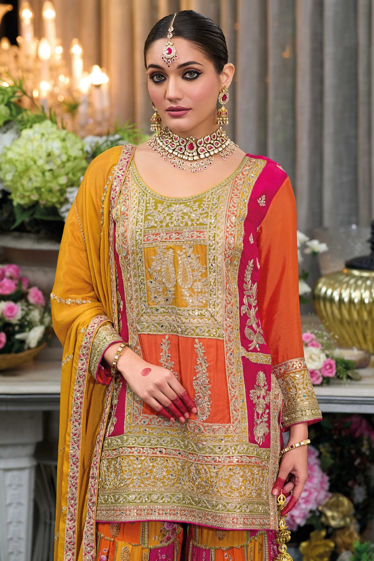 Pink and Orange Readymade Chinon Silk Sharara Suit-SS646_2_SareeButa.com