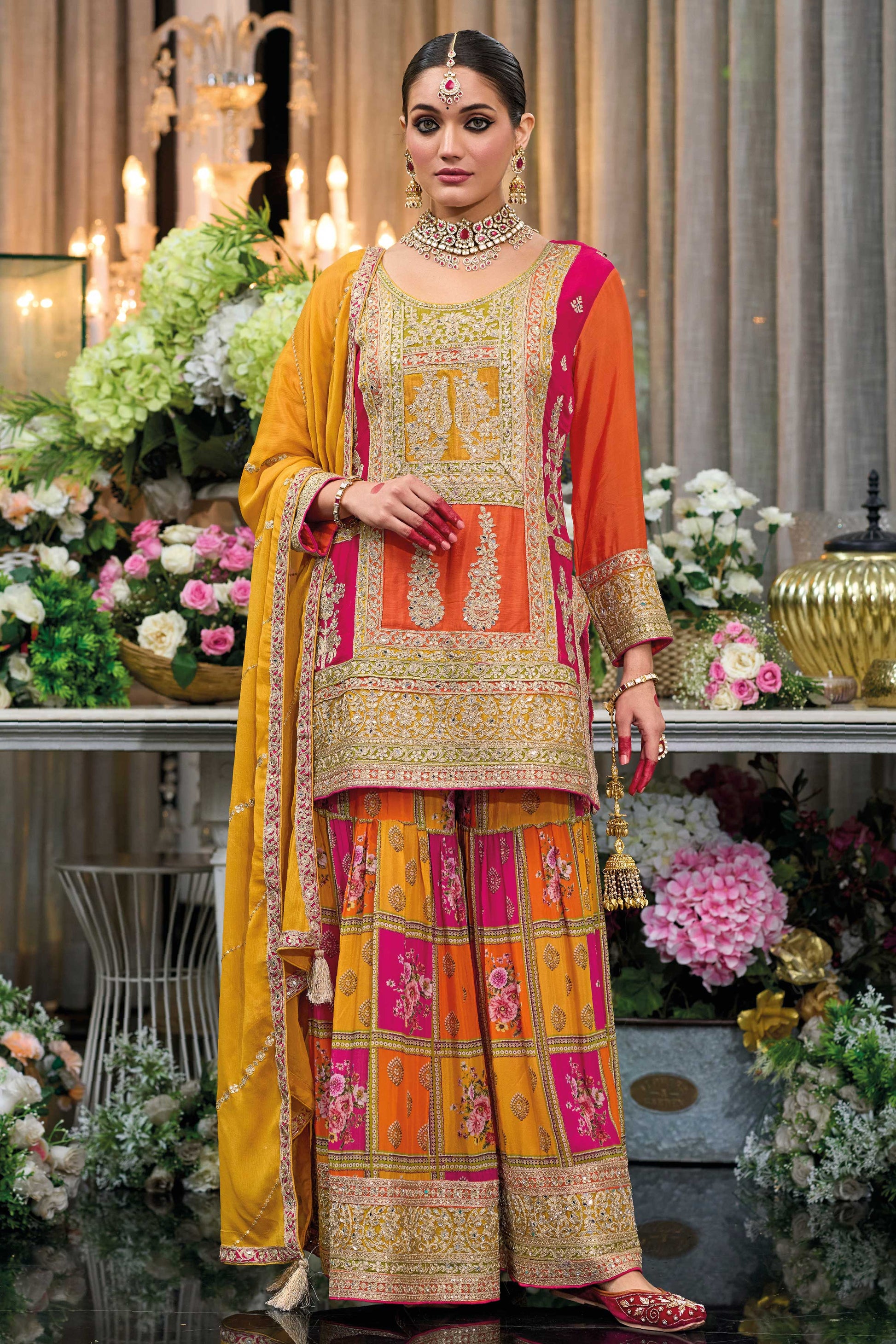 Pink and Orange Readymade Chinon Silk Sharara Suit-SS646_3_SareeButa.com