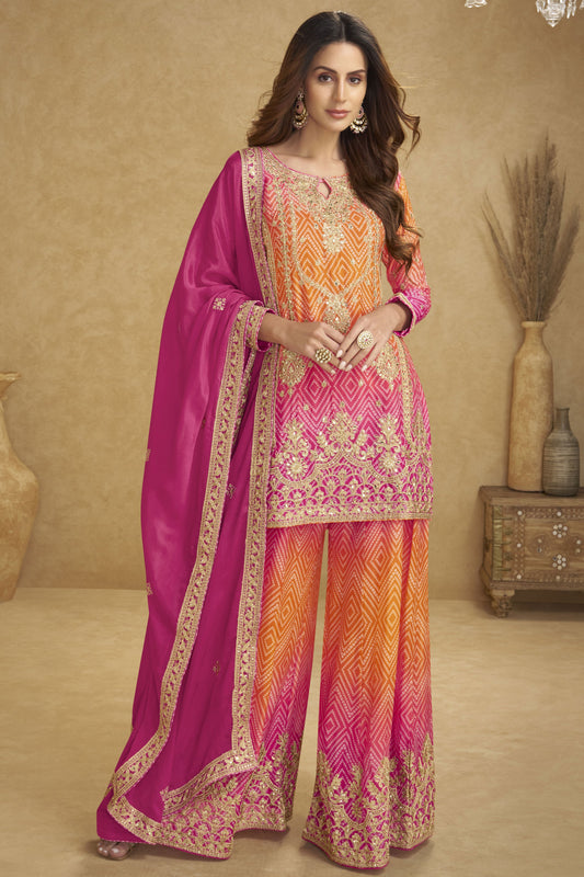 Pink and Orange Readymade Embroidered Chinon Suit-SS841_1_SareeButa.com