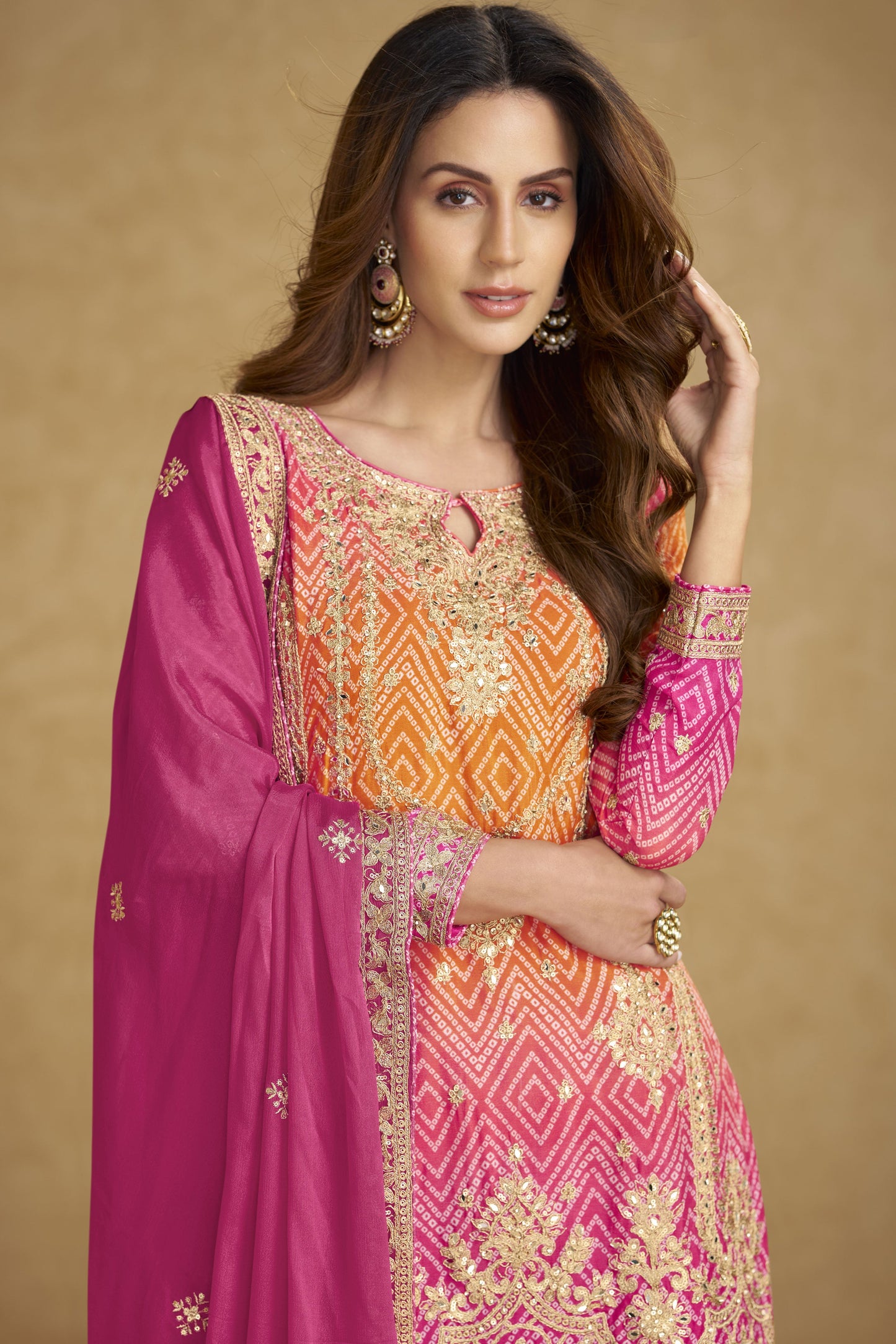 Pink and Orange Readymade Embroidered Chinon Suit-SS841_2_SareeButa.com