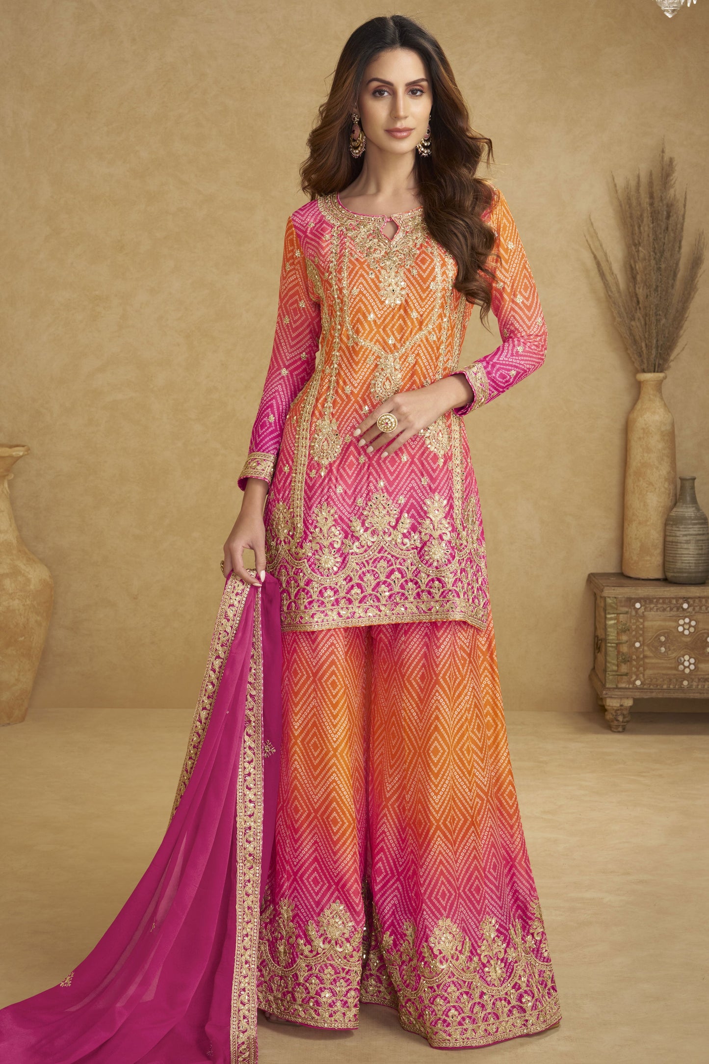 Pink and Orange Readymade Embroidered Chinon Suit-SS841_3_SareeButa.com