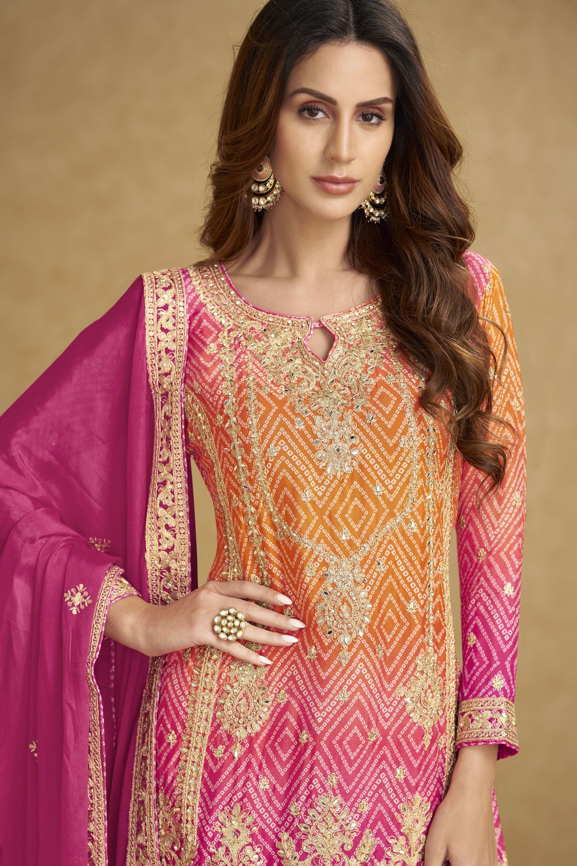 Pink and Orange Readymade Embroidered Chinon Suit-SS841_4_SareeButa.com