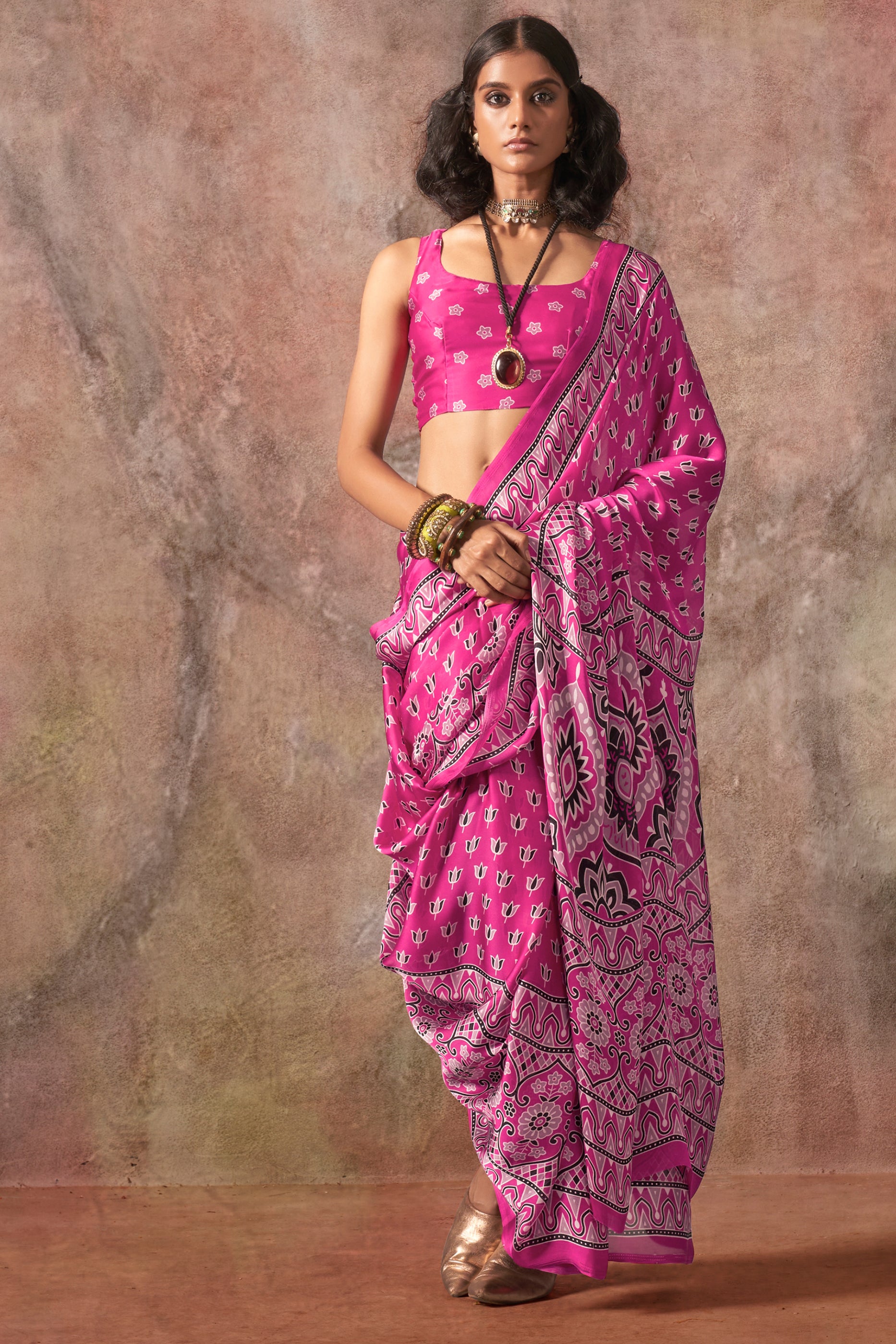 Pink Ajarakh Print Satin Georgette Saree-SAR12426_1_SareeButa.com