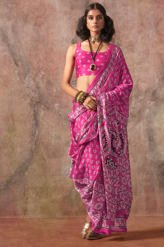 Pink Ajarakh Print Satin Georgette Saree-SAR12426_1_SareeButa.com