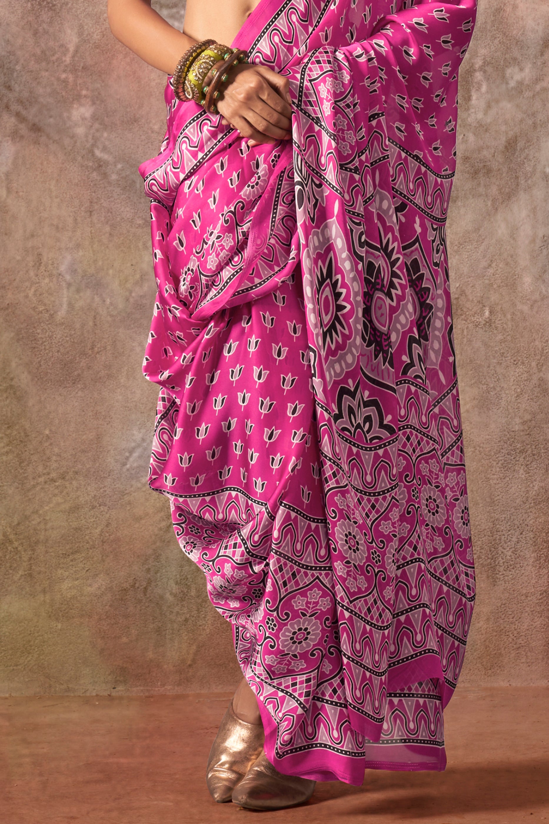 Pink Ajarakh Print Satin Georgette Saree-SAR12426_4_SareeButa.com