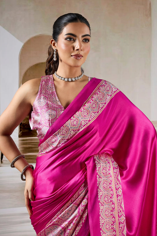 Pink Ajrakh Print Satin Saree-SAR11483_2_SareeButa.com