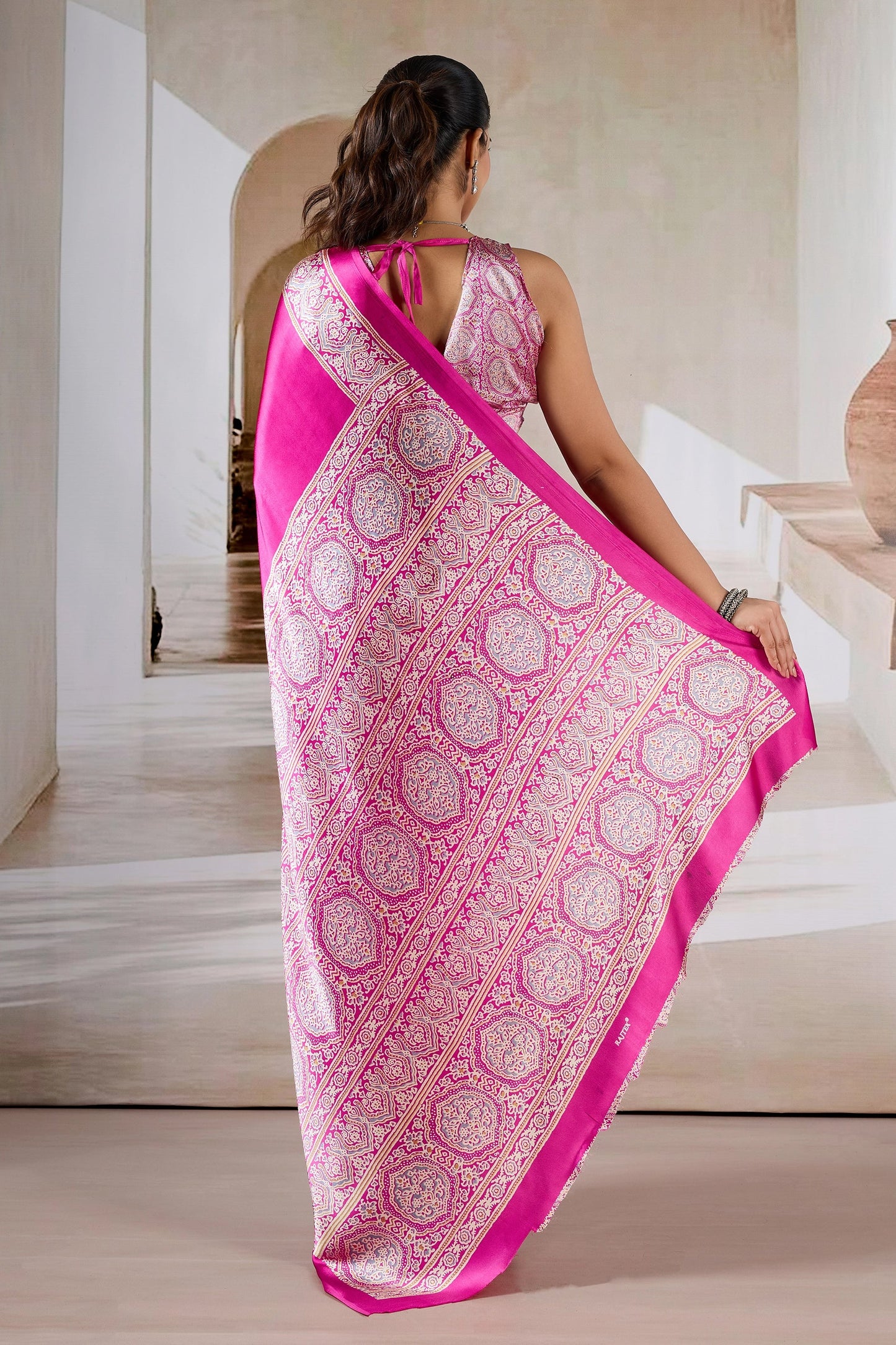 Pink Ajrakh Print Satin Saree-SAR11483_3_SareeButa.com