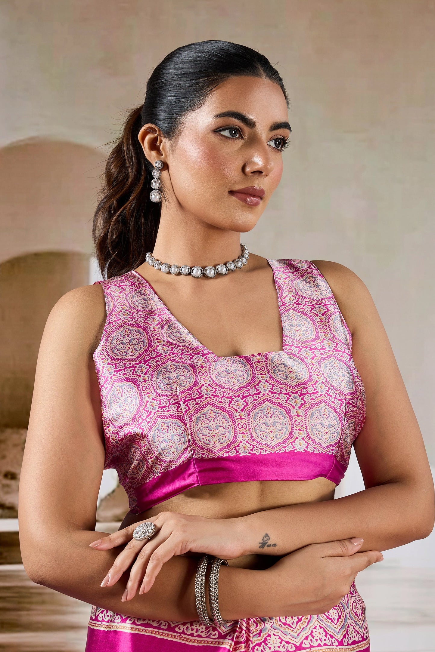 Pink Ajrakh Print Satin Saree-SAR11483_4_SareeButa.com