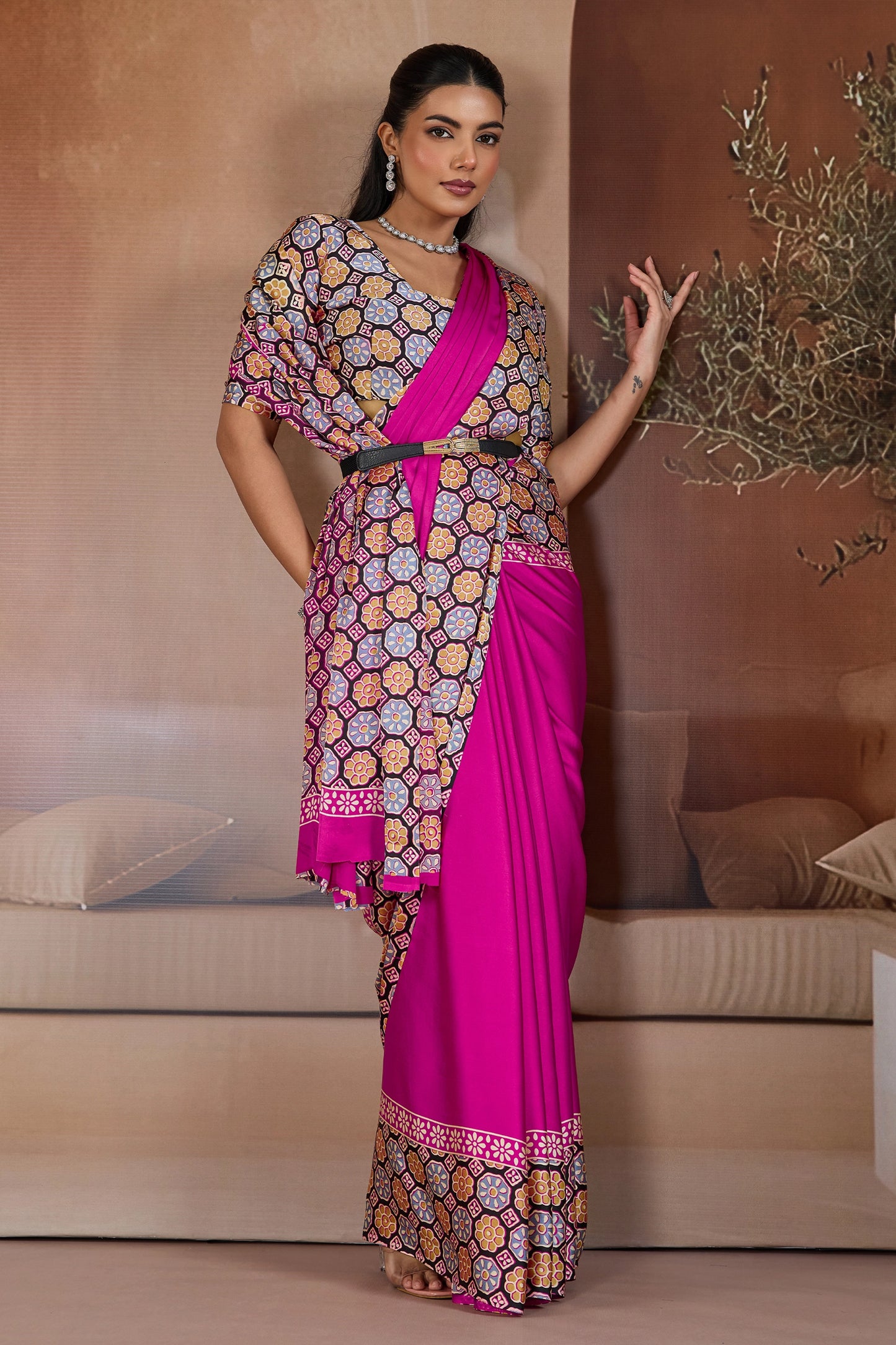 Pink Ajrakh Print Satin Saree-SAR11842_3_SareeButa.com