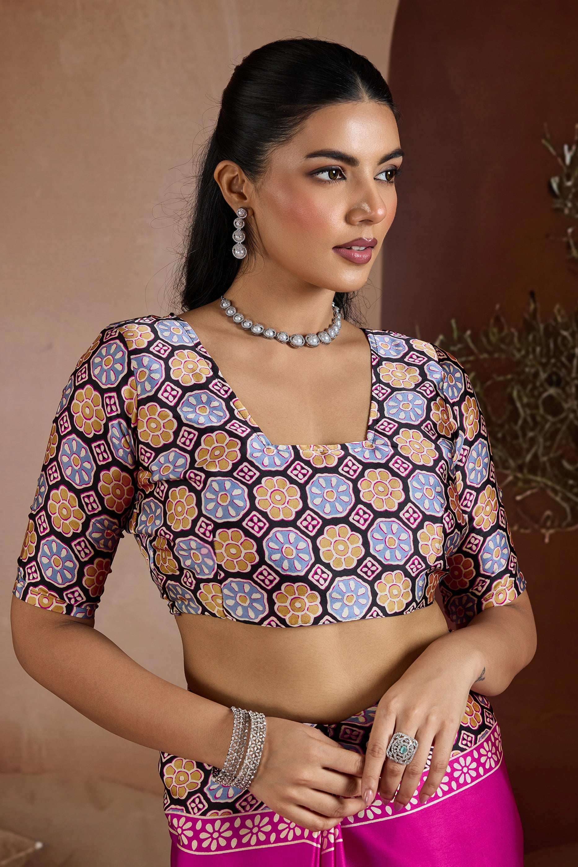 Pink Ajrakh Print Satin Saree-SAR11842_4_SareeButa.com