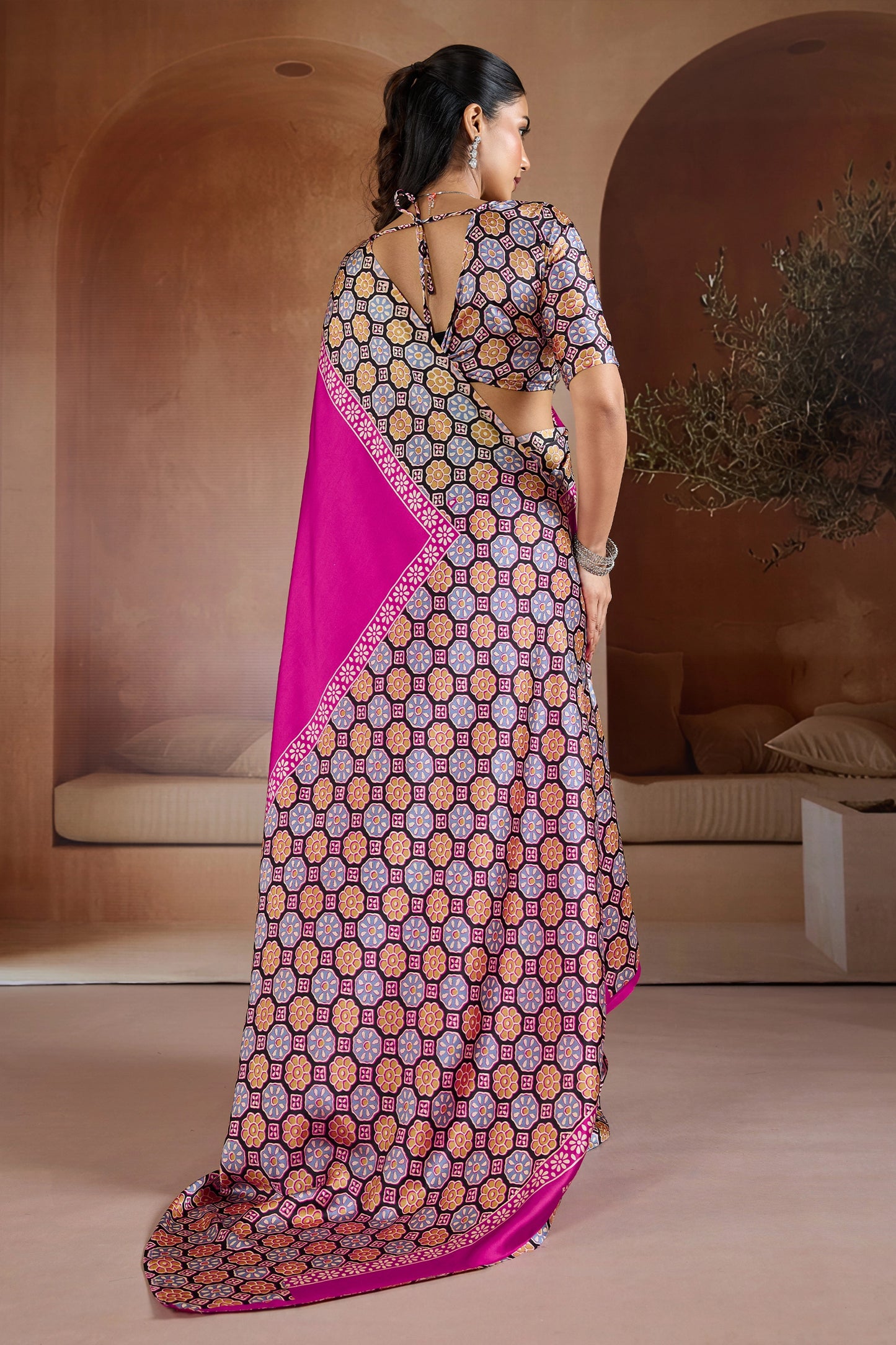 Pink Ajrakh Print Satin Saree-SAR11842_5_SareeButa.com