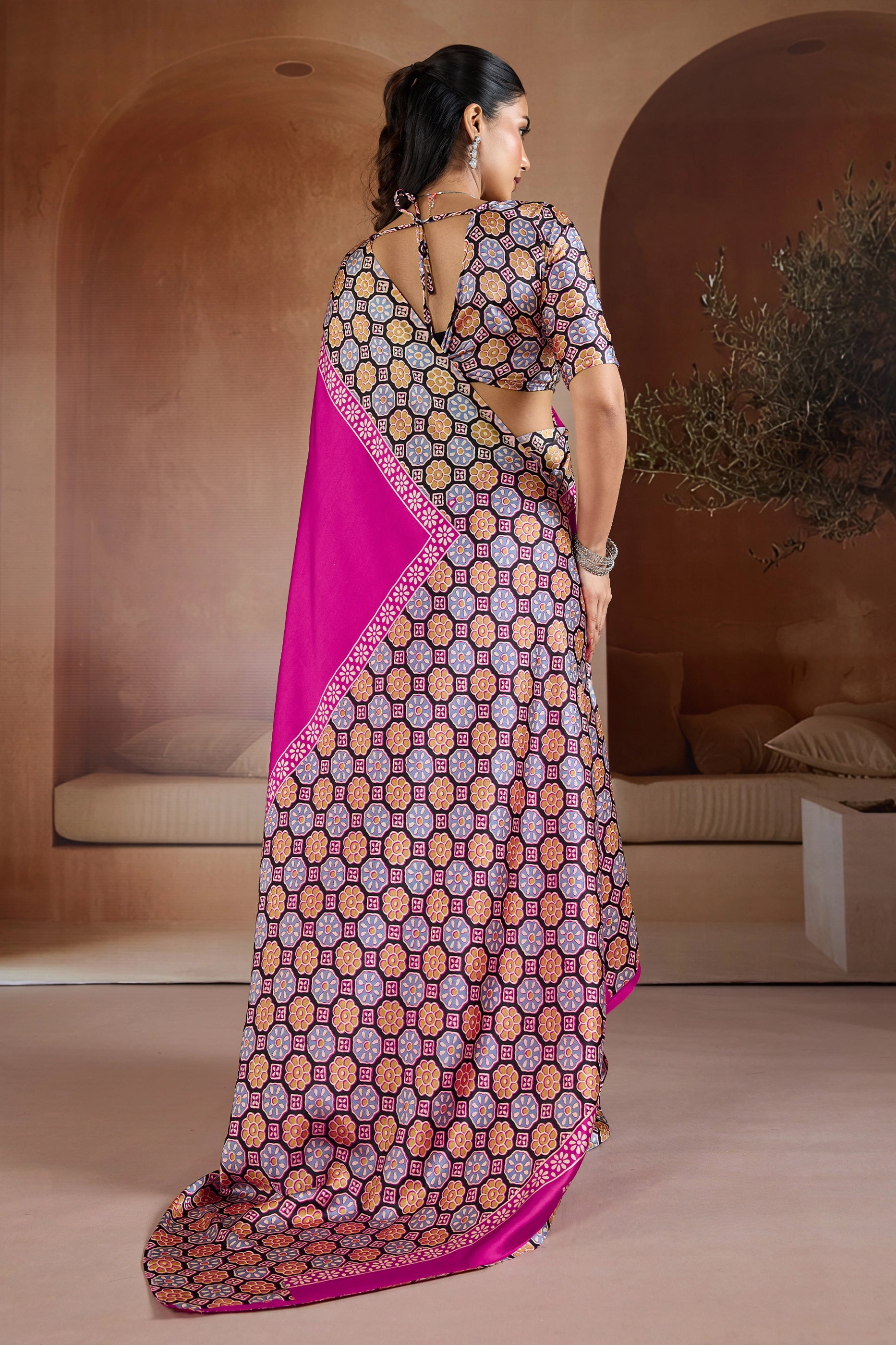 Pink Ajrakh Print Satin Saree-SAR11842_5_SareeButa.com