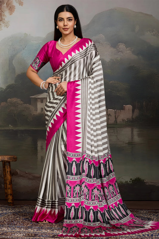 Pink Ajrakh Print Satin Saree-SAR11867_1_SareeButa.com