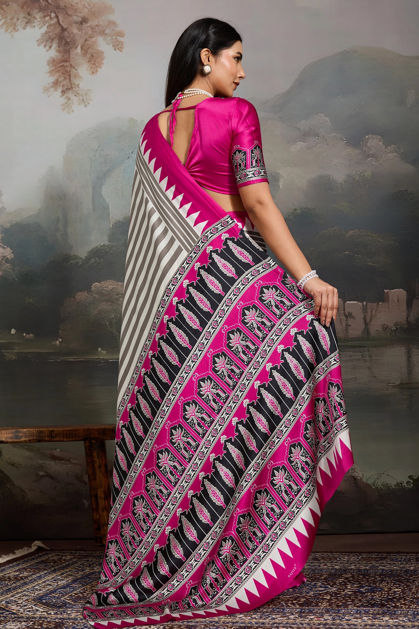 Pink Ajrakh Print Satin Saree-SAR11867_4_SareeButa.com