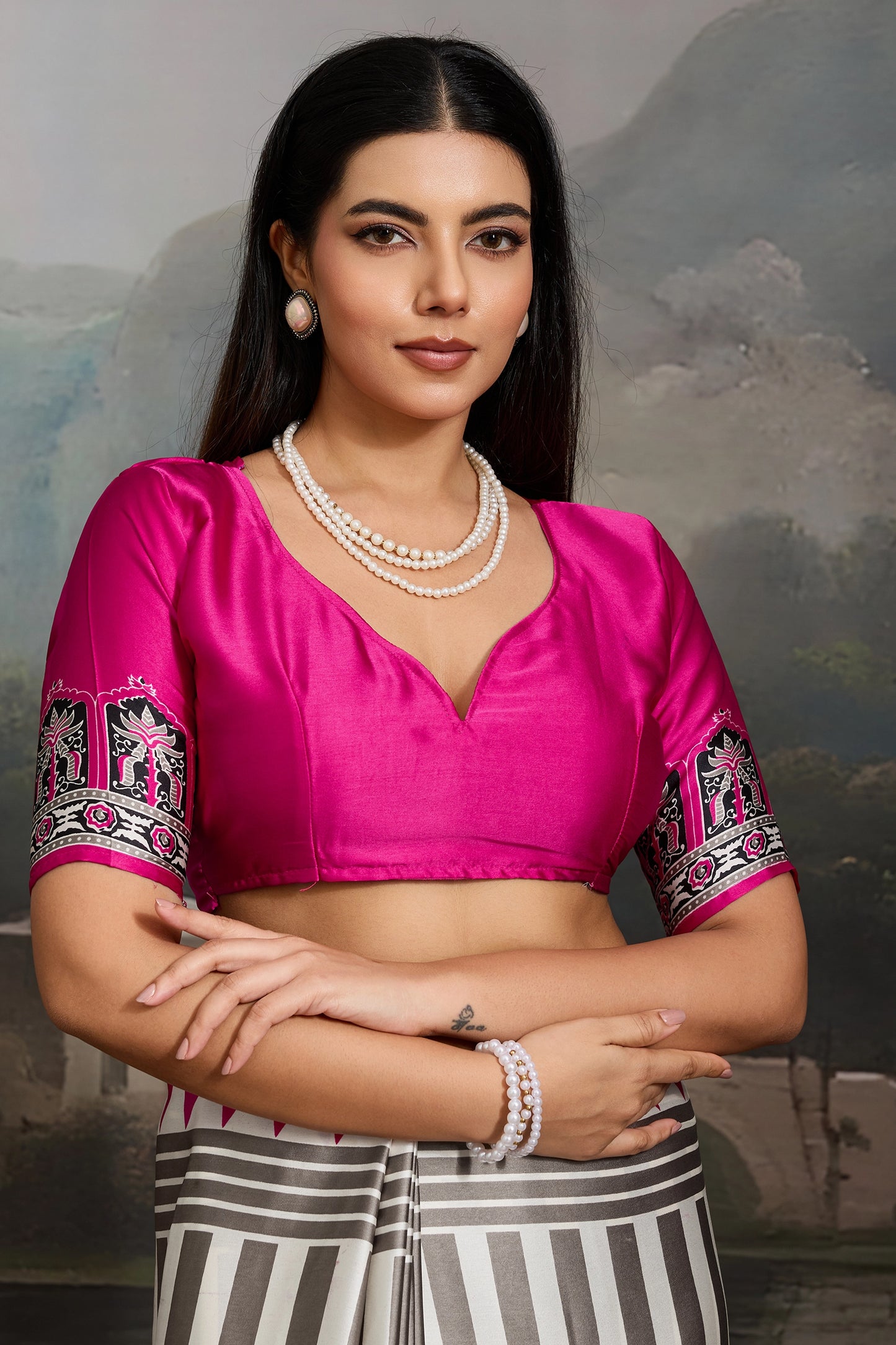Pink Ajrakh Print Satin Saree-SAR11867_5_SareeButa.com
