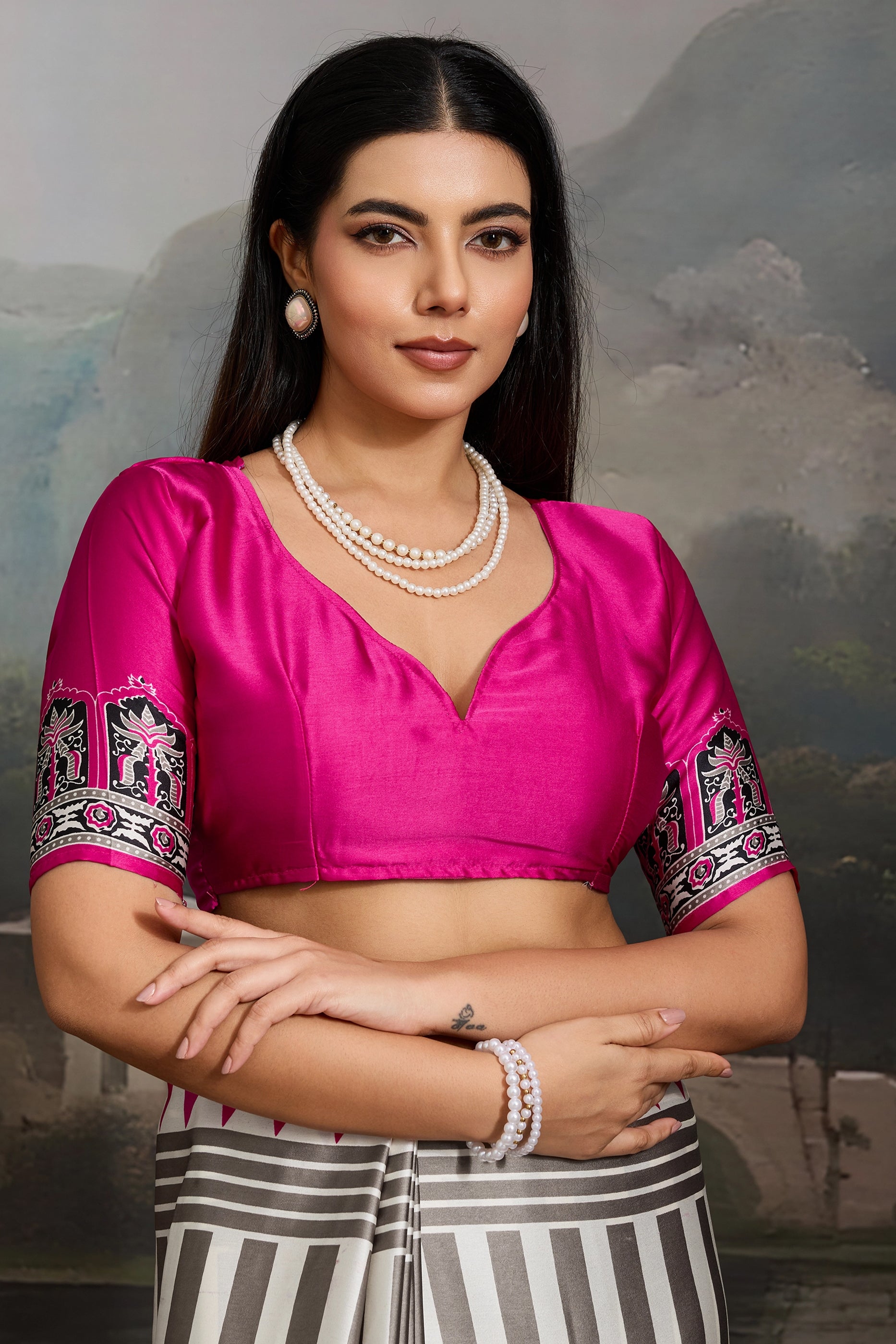 Pink Ajrakh Print Satin Saree-SAR11867_5_SareeButa.com