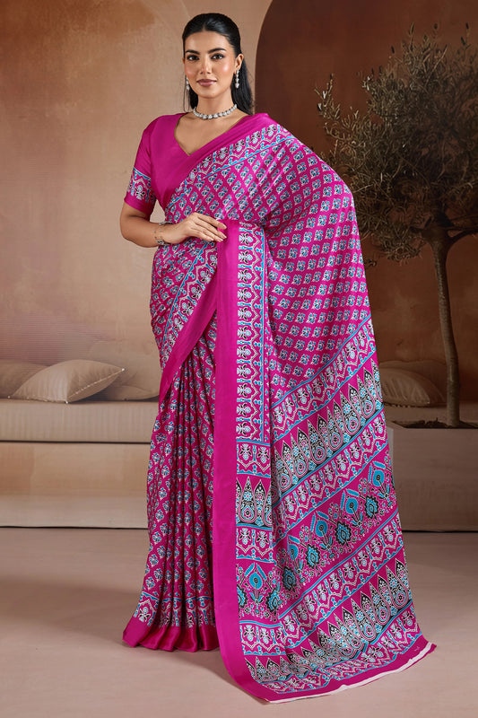Pink Ajrakh Print Satin Saree-SAR11897_1_SareeButa.com