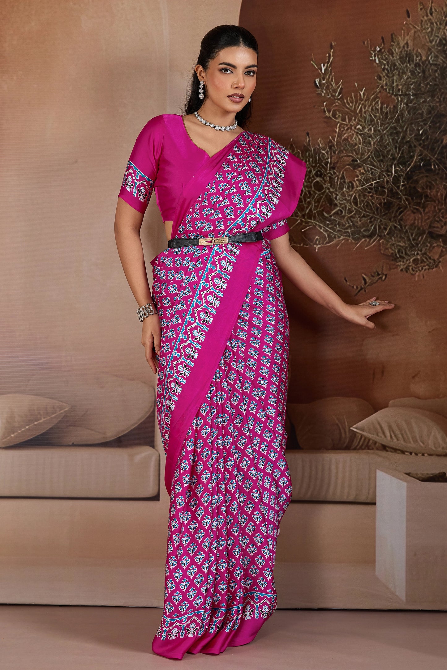 Pink Ajrakh Print Satin Saree-SAR11897_4_SareeButa.com