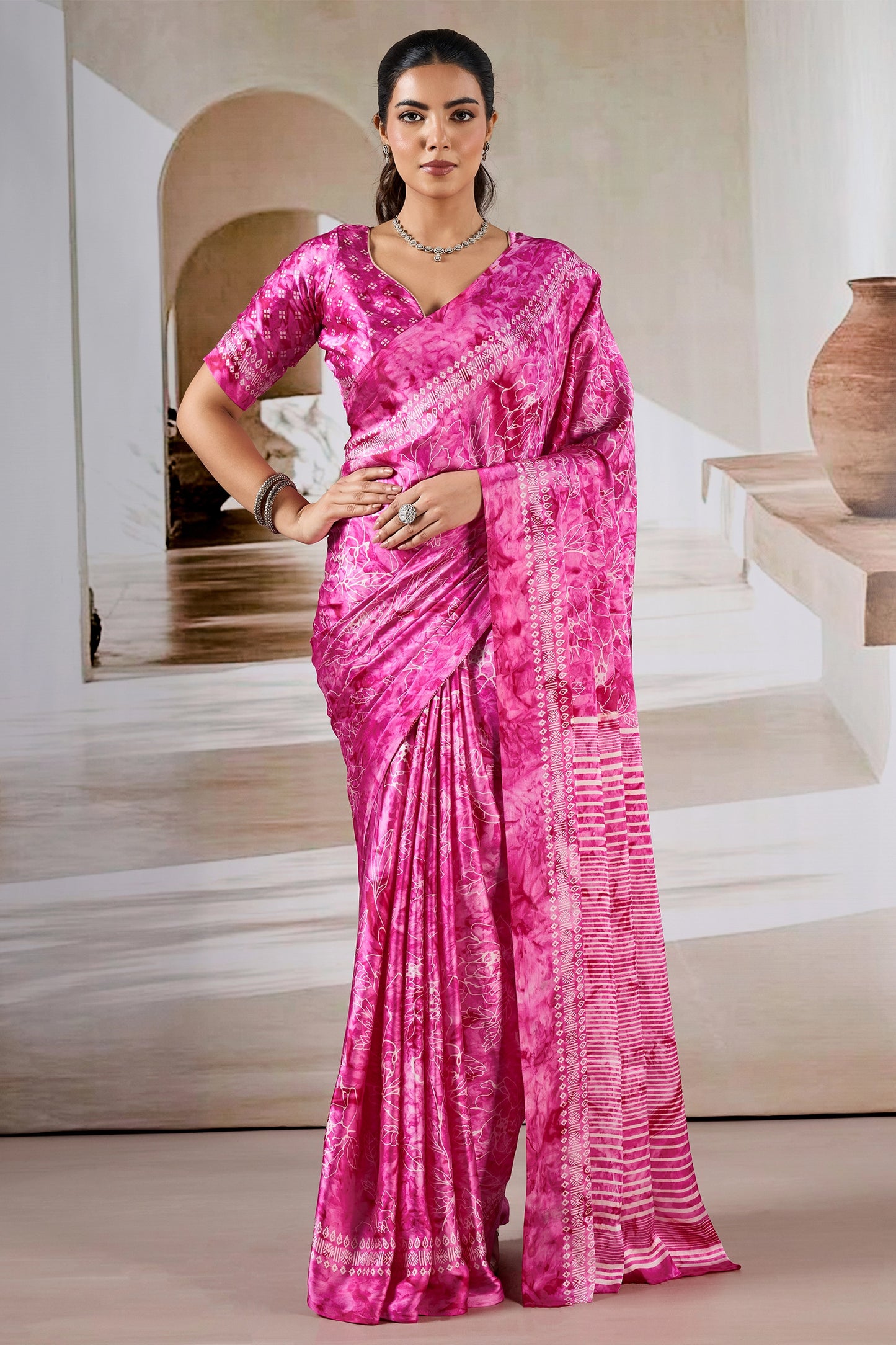 Pink Ajrakh Print Satin Saree-SAR11906_1_SareeButa.com